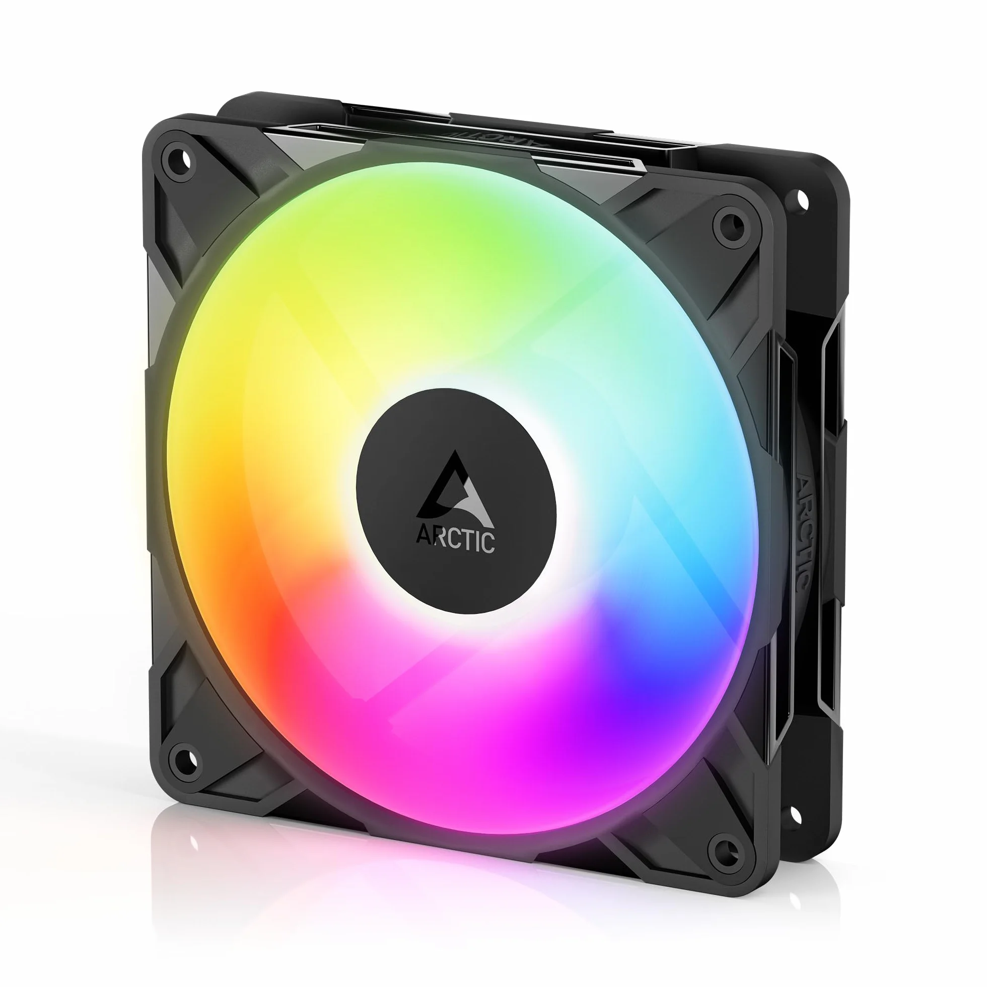 ARCTIC P12 Pro Reverse A-RGB – 120 mm Najwyższej jakości wentylator rewersyjny z rozdzielaczem, Wentylator PWM z rozgałęźnikiem kabla Y, 500-3000 rpm, 0 rpm <5% PWM, 5V D RGB, FDB, 4-Pin - Czarny
