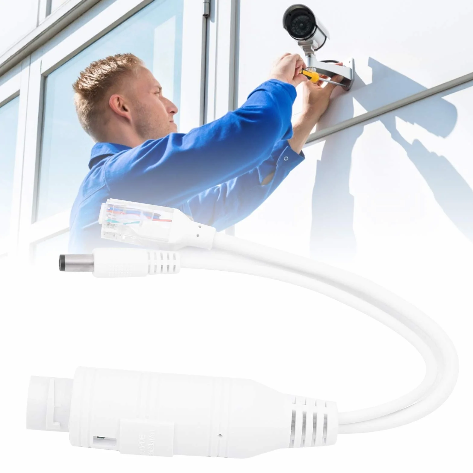 Rozdzielacz POE wodoodporny rozdzielacz POE 48 V na 12 V Adapter POE do kamery IP do użytku zewnętrznego wewnątrz z zestawem pokrowców przeciwdeszczowych