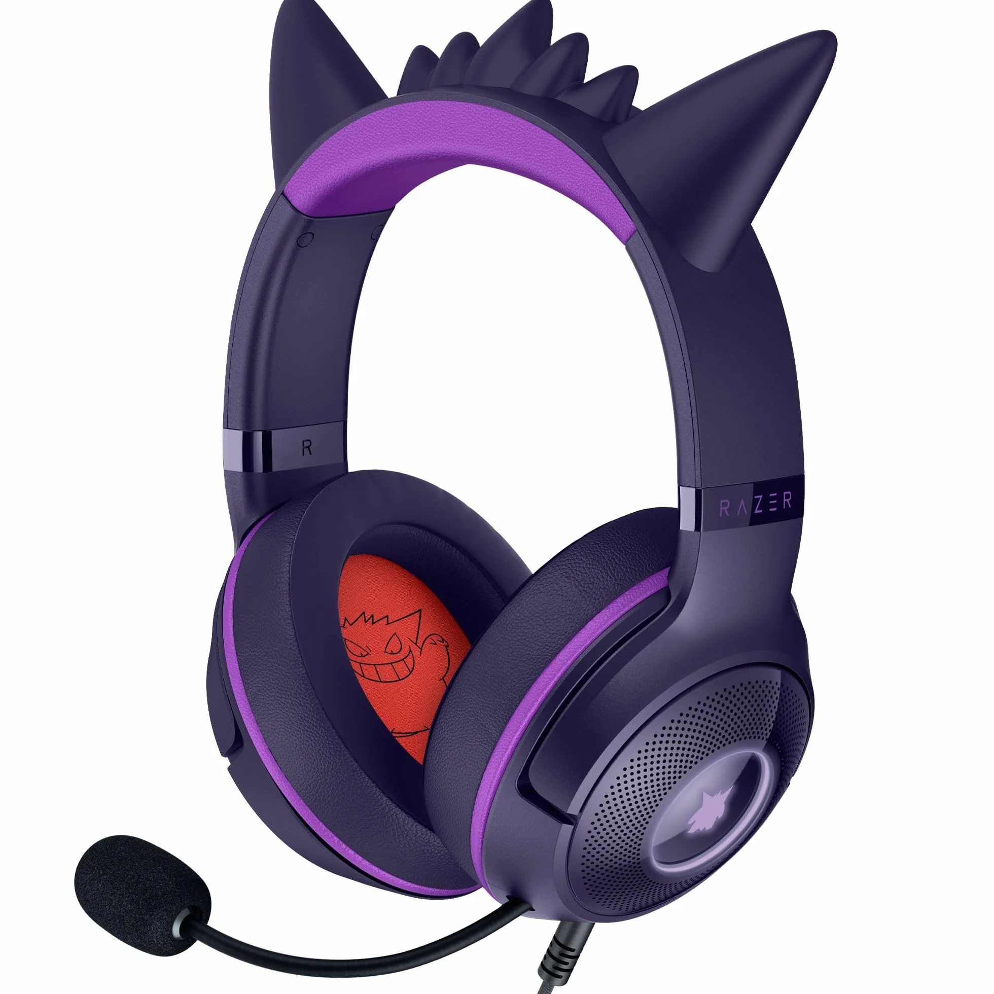 Razer Kraken Kitty V2 - Pokémon Gengar Edition - zestaw słuchawkowy USB - kolce Gengar - strumieniowe oświetlenie reaktywne - mikrofon kardioidalny - przetworniki TriForce 40mm | Fioletowy