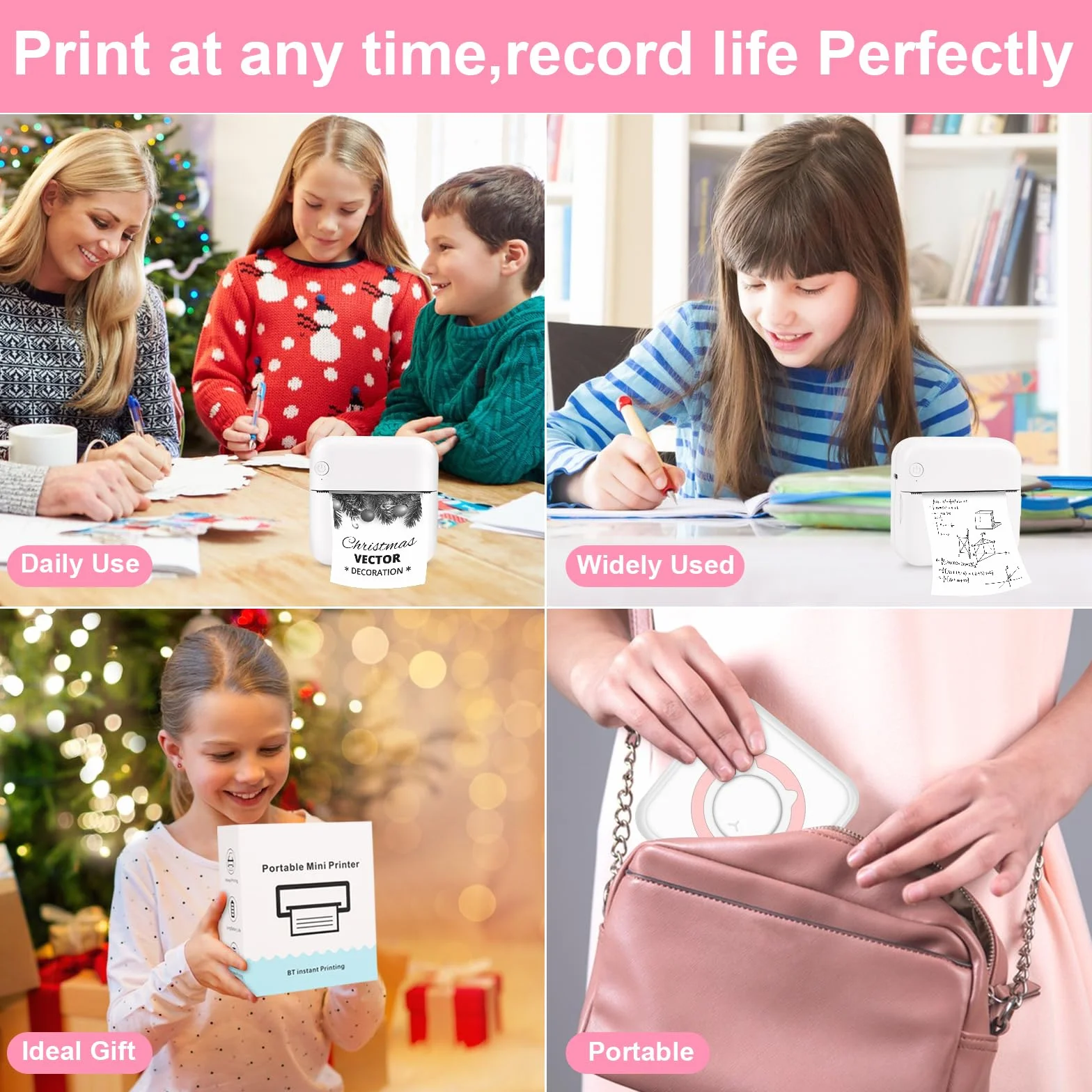 GuKKK Mini drukarka, mobilna drukarka fotograficzna, przenośna mini drukarka fotograficzna, bezprzewodowa drukarka fotograficzna, drukarka Bluetooth, pomoc w nauce, notatki, dziennik, notatki