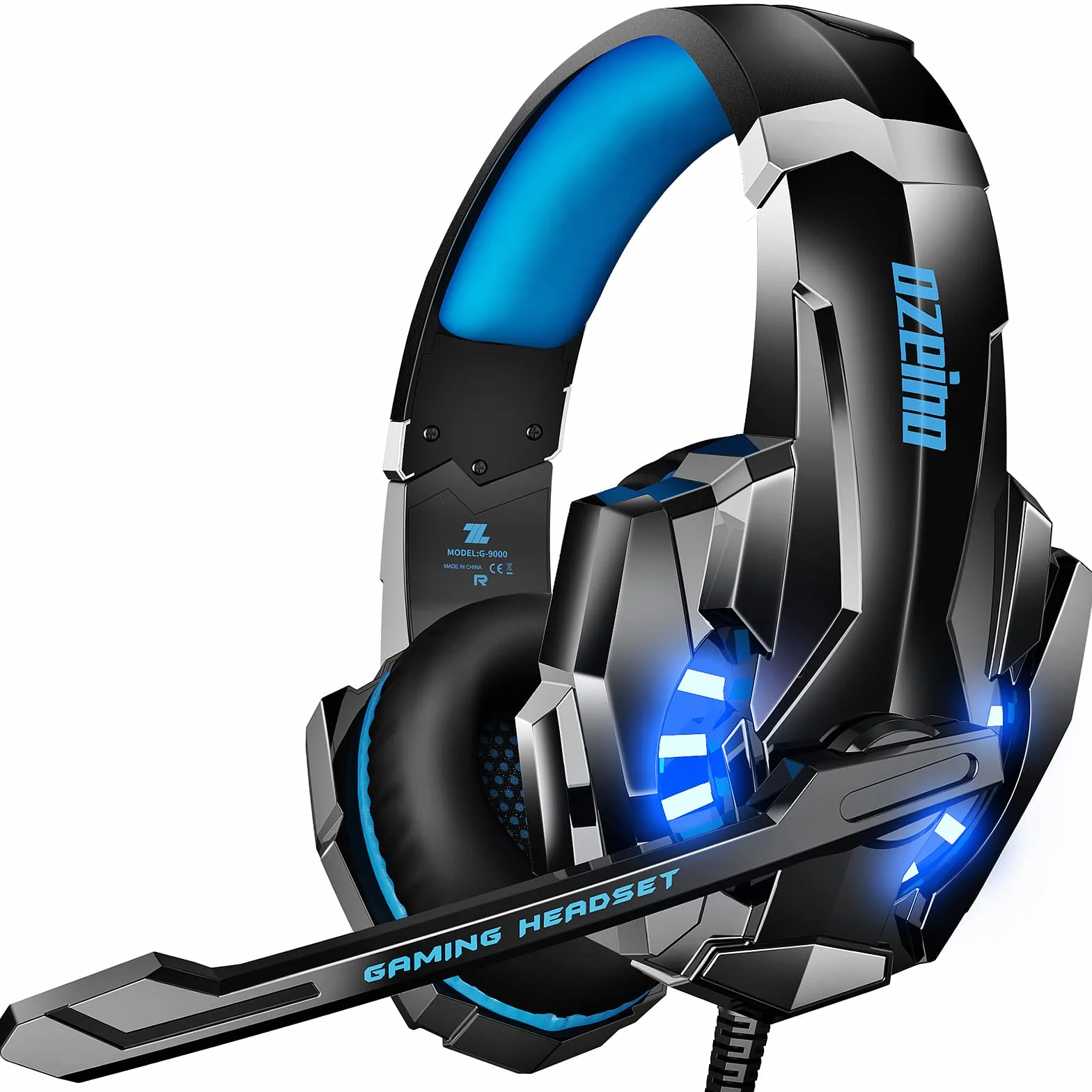 Ozeino Zestaw słuchawkowy gamingowy do PS4 PS5 3D Surround Sound Noise Cancelling, słuchawki z mikrofonem do PC Xbox One Switch z oświetleniem LED