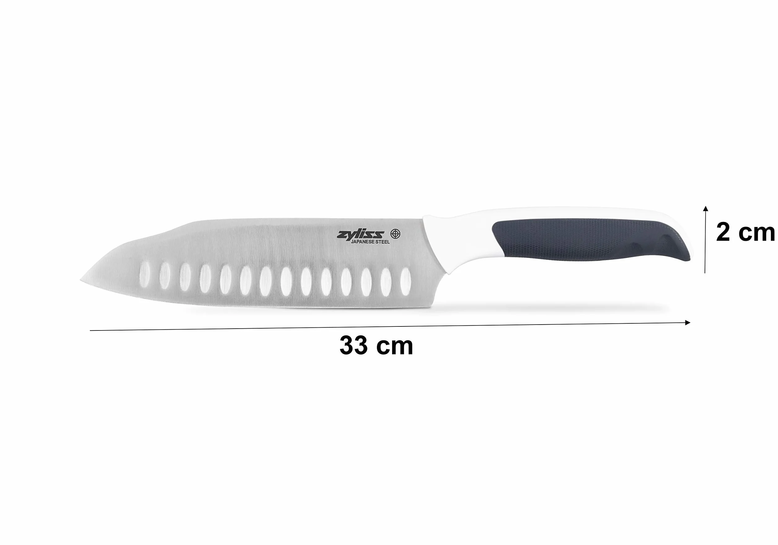Zyliss Komfortowy nóż Santoku, japońska stal nierdzewna, miękki uchwyt, osłona dla bezpieczeństwa, czarny, biały, profesjonalny nóż kuchenny, nóż do warzyw, nóż do siekania, nadaje się do mycia w