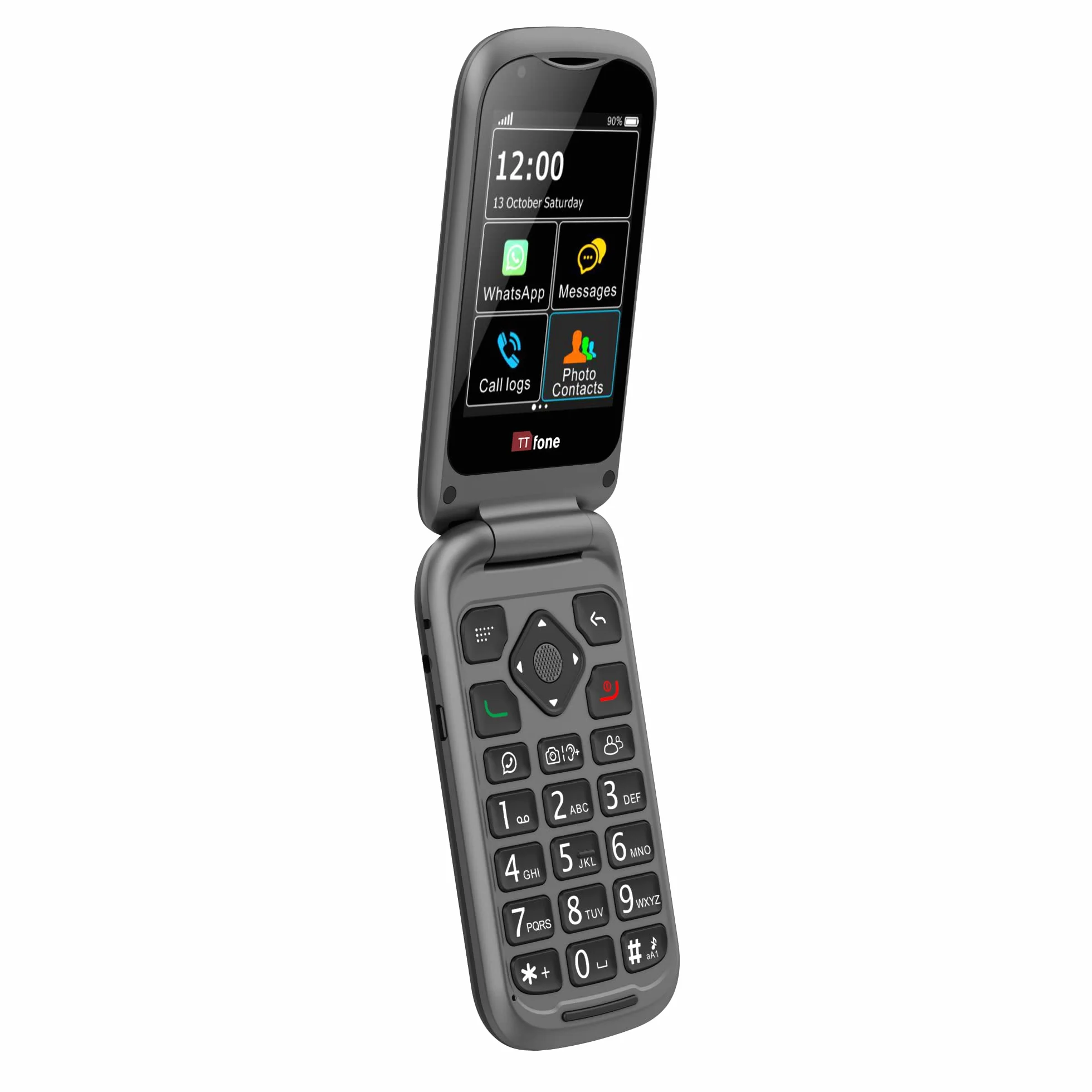 TTfone TT970 Ekran dotykowy Whatsapp 4G dla seniorów Duże klawisze Telefon komórkowy z klapką - z kamerą 8MP i aparatami słuchowymi kompatybilnymi oraz przyciskiem połączenia alarmowego