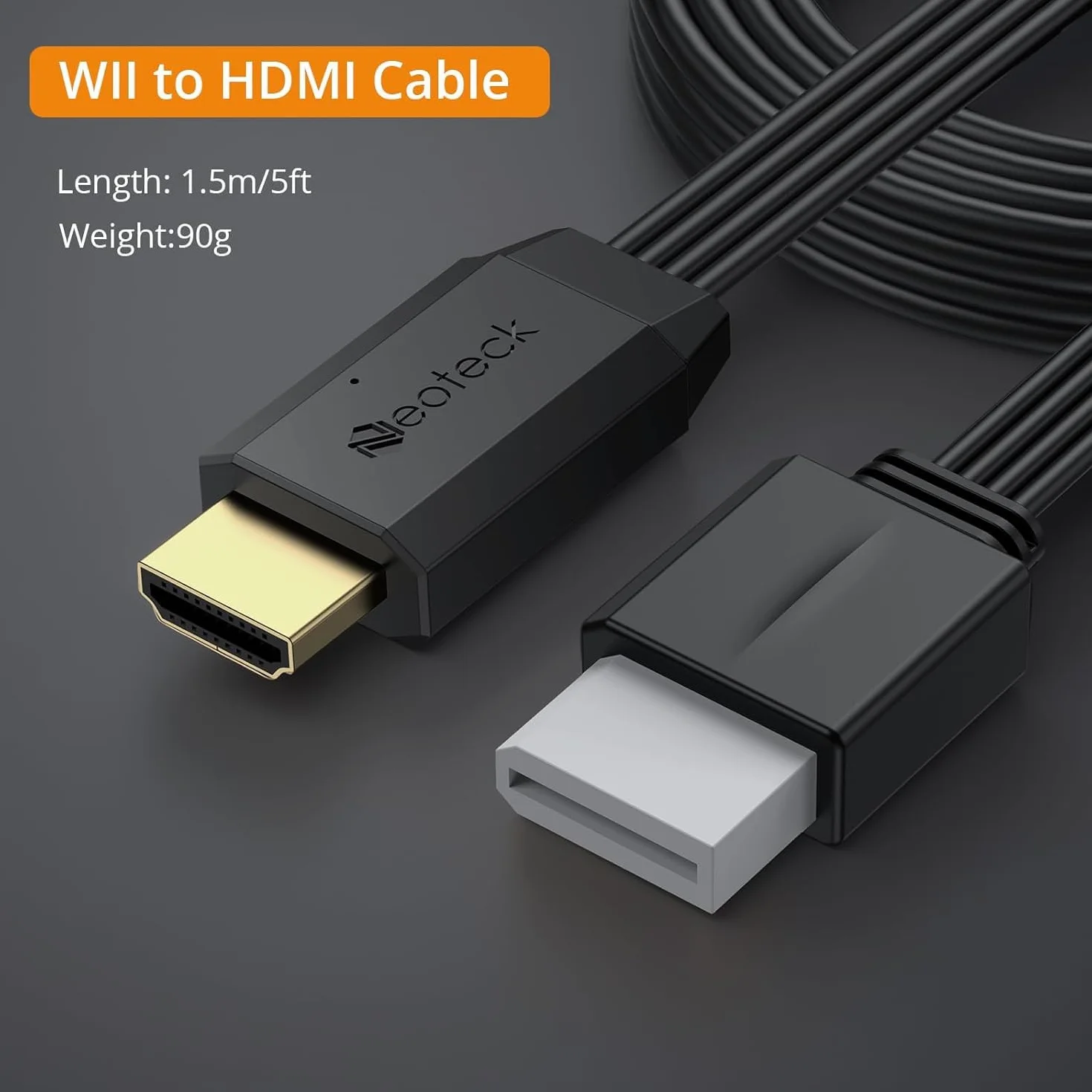 Neoteck Adapter Wii HDMI, adapter Wii HDMI 150 cm z konwerterem 1080P/720P i wbudowanym kablem Wii, lekki i wiszący do monitorów, projektorów lub HDTV - czarny