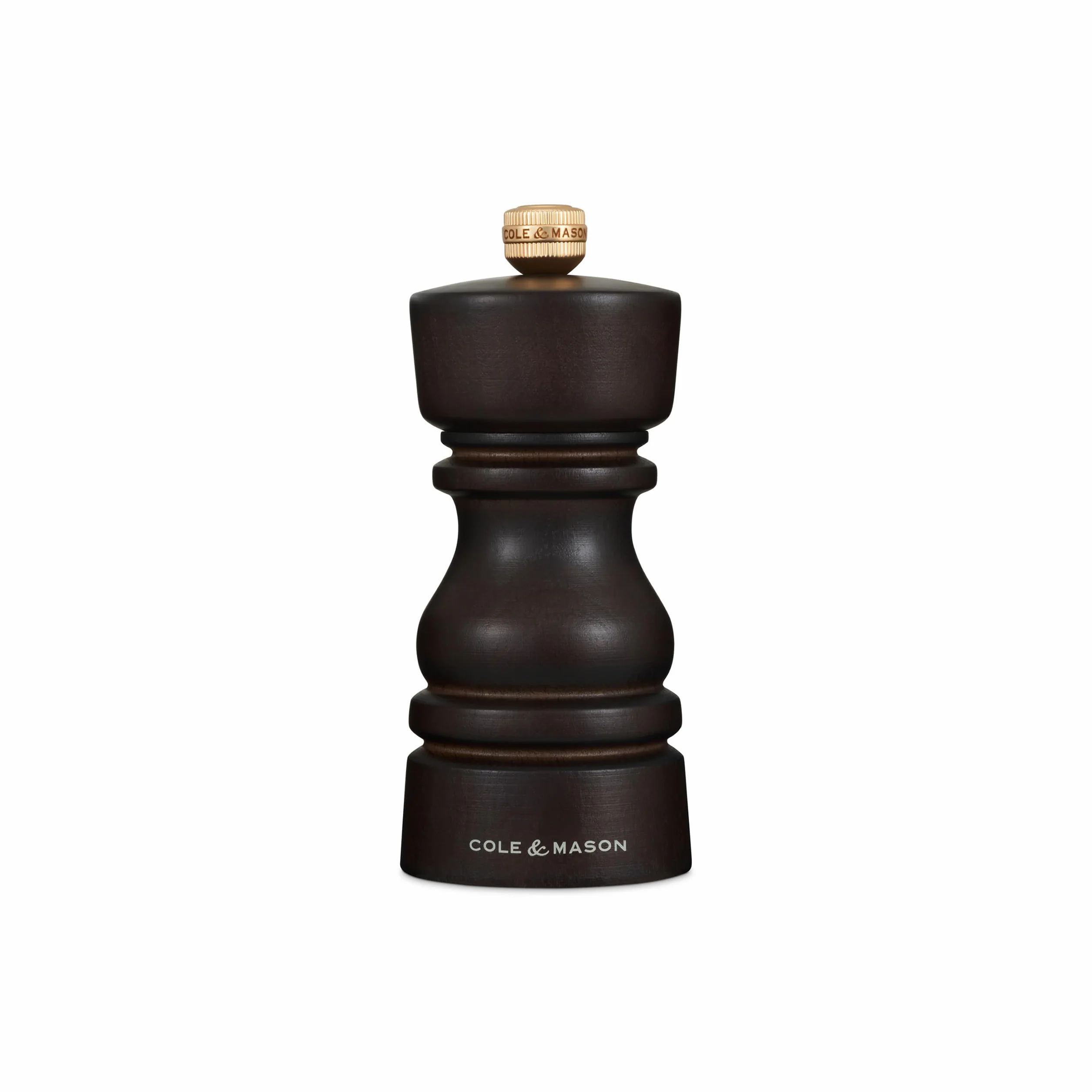Cole & Mason H233015 London Młynek do soli z drewna czekoladowego, niekorodujący mechanizm ceramiczny, młynek do soli z regulowanym mieleniem, drewno bukowe, 130 mm, młynek do przypraw, mechanizm