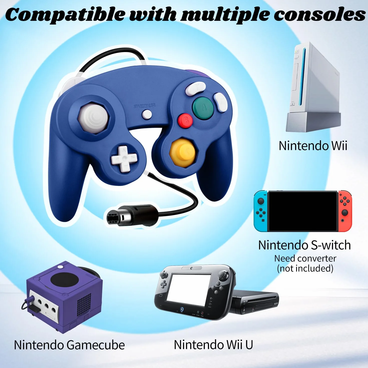 OSTENT Sterownik do gier z okablowaniem, kompatybilny z Nintendo Gamecube NGC, kolor niebieski