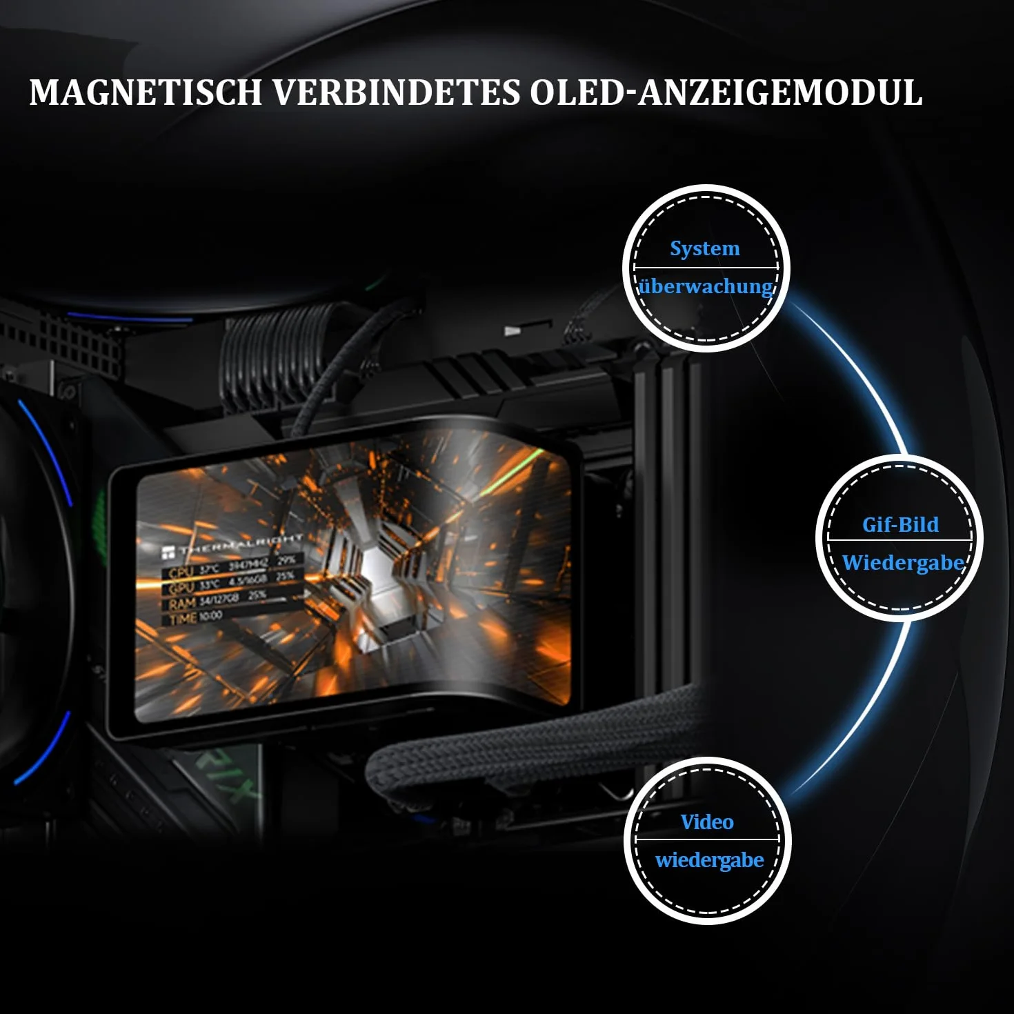 Thermalright Wonder Vision 360 TURBO ARGB czarny CPU chłodnica cieczy, do AM5/Intel LGA1851/1700, zakrzywiony ekran 3D o rozdzielczości 2400 x 1080, ekran magnetyczny, 360mm Aio