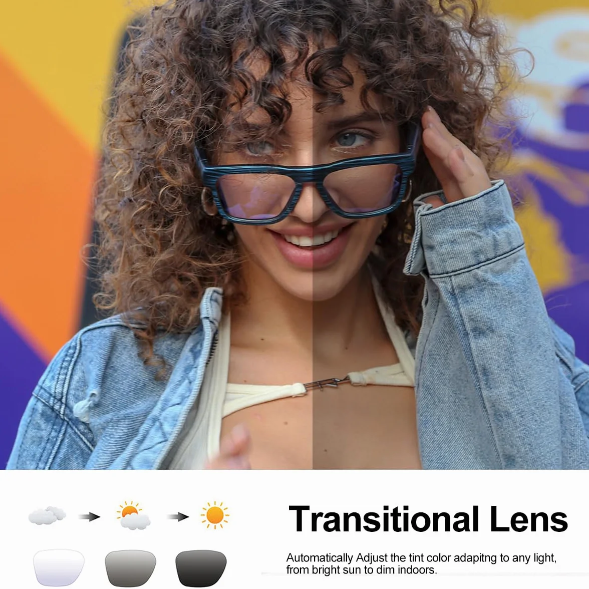 OhO sunshine Inteligentne okulary do tłumaczenia AI z głośnikiem Bluetooth z soczewką fotochromową do użytku na zewnątrz i wewnątrz, NIEBIESKI, Rozmiar Uniwersalny
