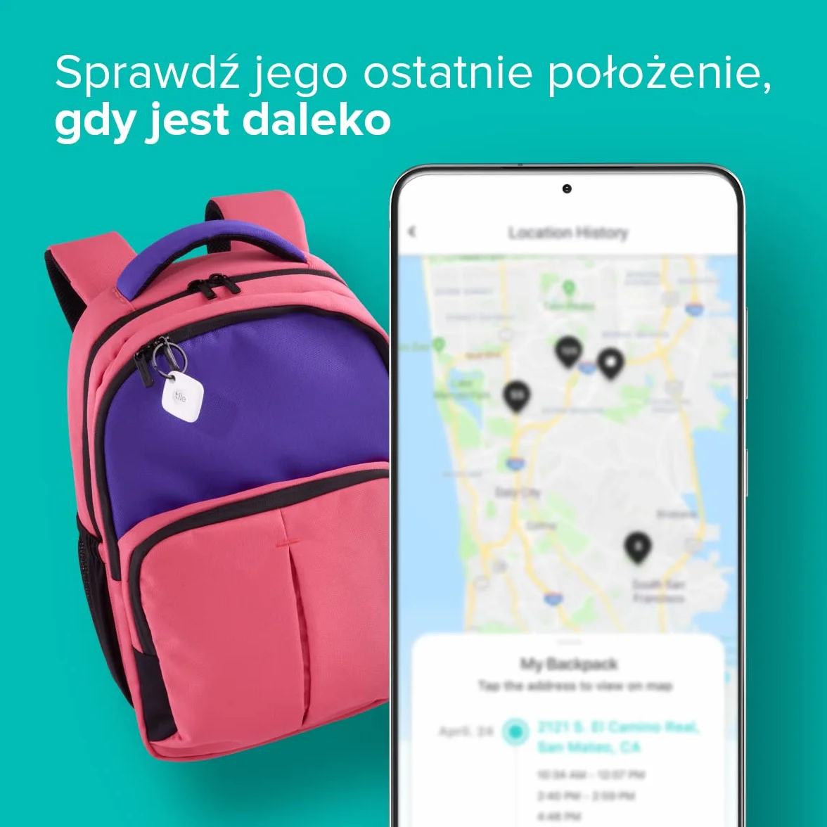 Tile Mate (2022) Lokalizator Bluetooth do znajdowania kluczy, toreb i innych przedmiotów, 1 Pak, zasieg 60m, aplikacja iOS i Android, Biala