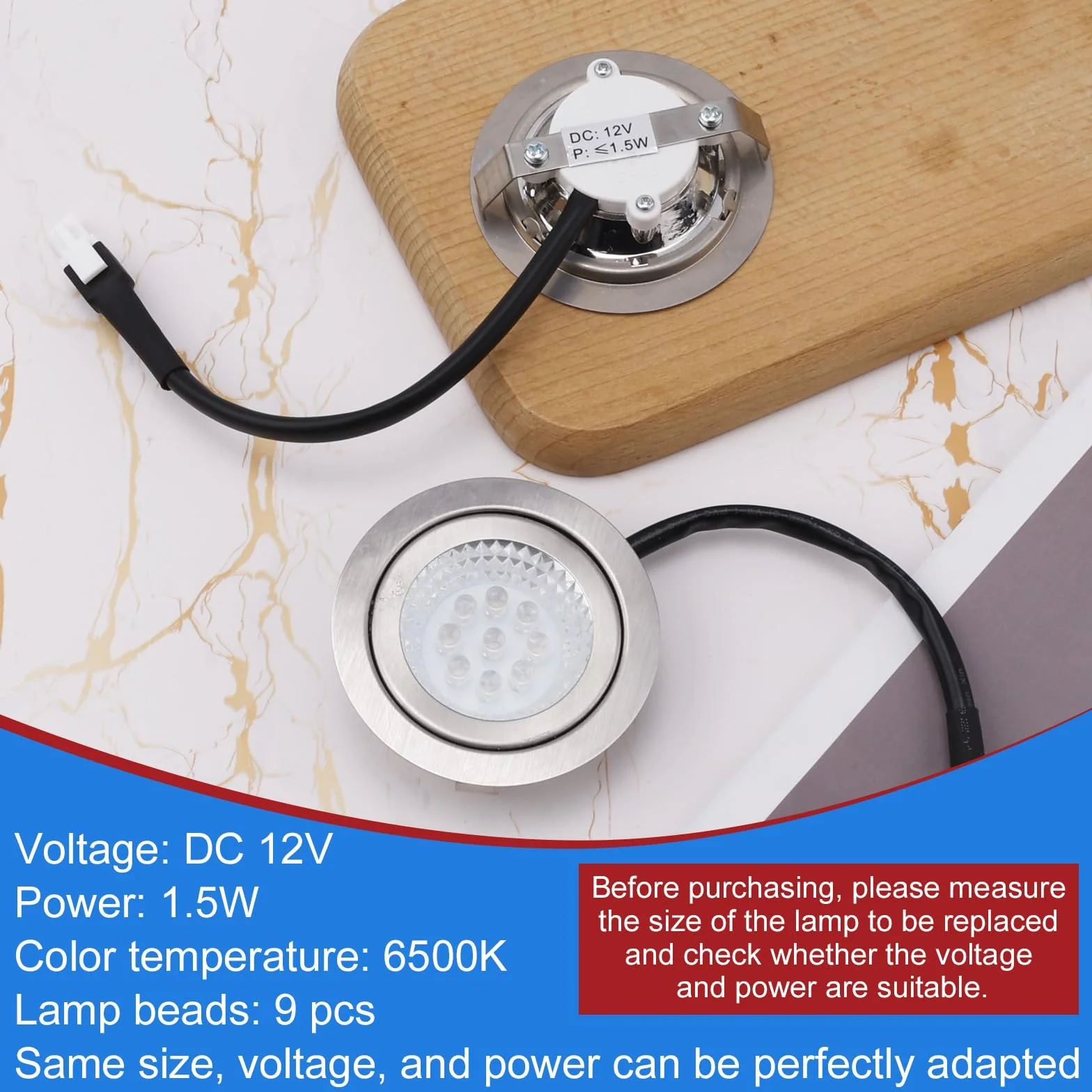 Wtyk Męski Okap LED 6,8cm DC 12V 6500K Stal Nierdzewna Akcesoria Oświetleniowe
