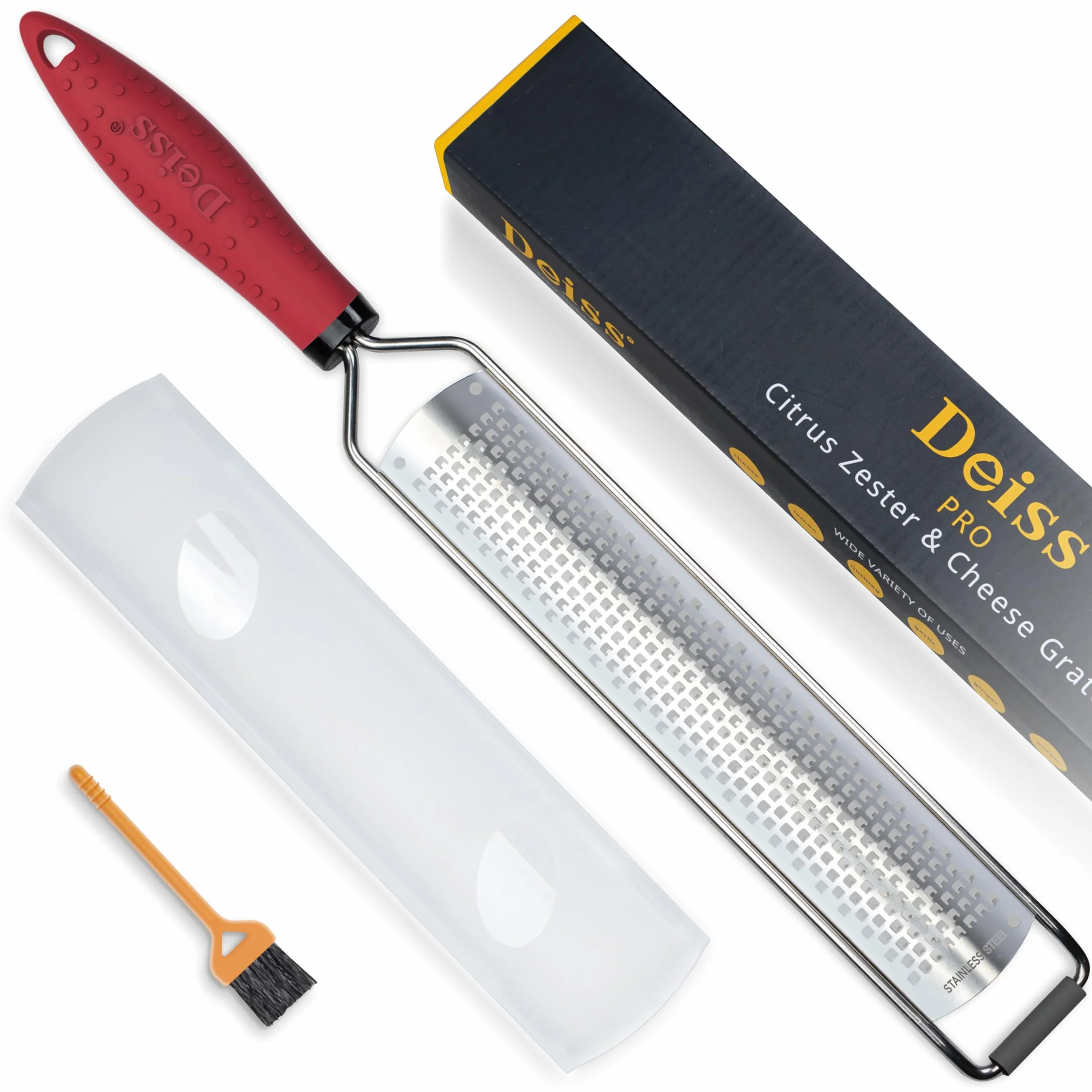Deiss PRO Citrus Zester & Tarka do sera - Parmezan, Cytryna, Imbir, Czosnek, Czekolada, Warzywa, Owoce - Ostre jak brzytwa ostrze ze stali nierdzewnej - Przystosowane do mycia w zmywarce