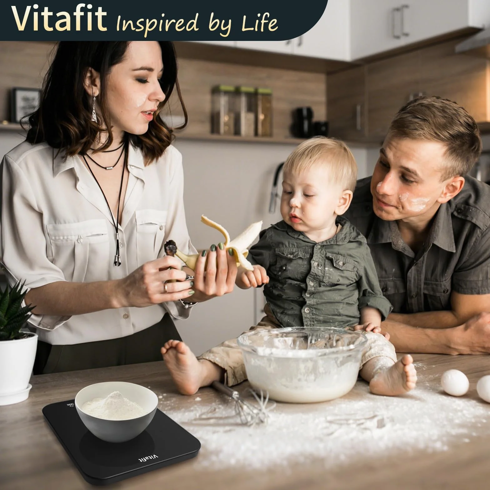 Vitafit Waga spożywcza o wysokiej precyzji 1 g, nasza własna waga kuchenna profesjonalna fabryka od 2001 roku, cyfrowa waga do gotowania i pieczenia, LED, 3 x bateria AAA, spray srebrno-czarny