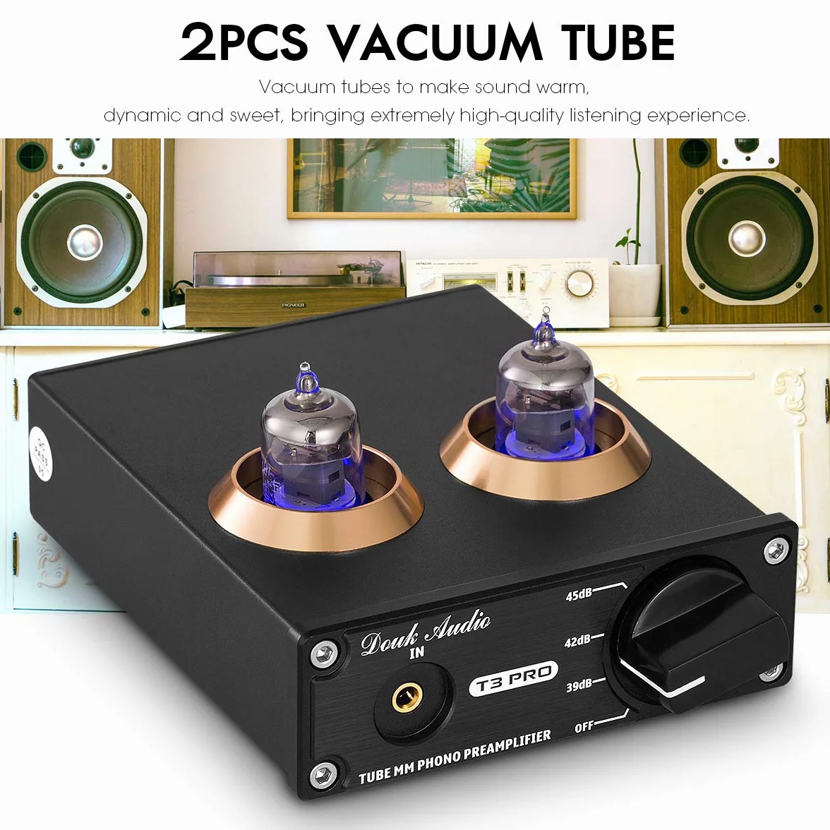 Douk Audio T3 PRO Phono przedwzmacniacz rurowy do gramofonów, przedwzmacniacz gramofonowy MM, mini Valve Stereo Preamp do odtwarzacza nagrywarki