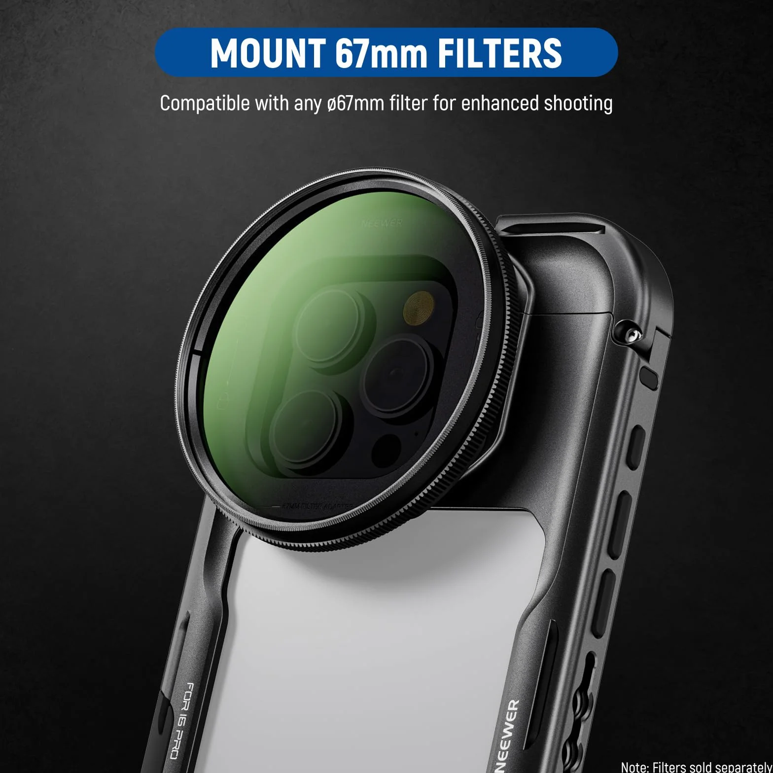 NEEWER 16 Pro Cage Quick Release Video Rig Stabilizer kompatybilny z iPhone 16 Pro z 67mm adapterem filtra 17mm tylna płytka obiektywu T mocowanie obiektywu kompatybilny z Moment PA073