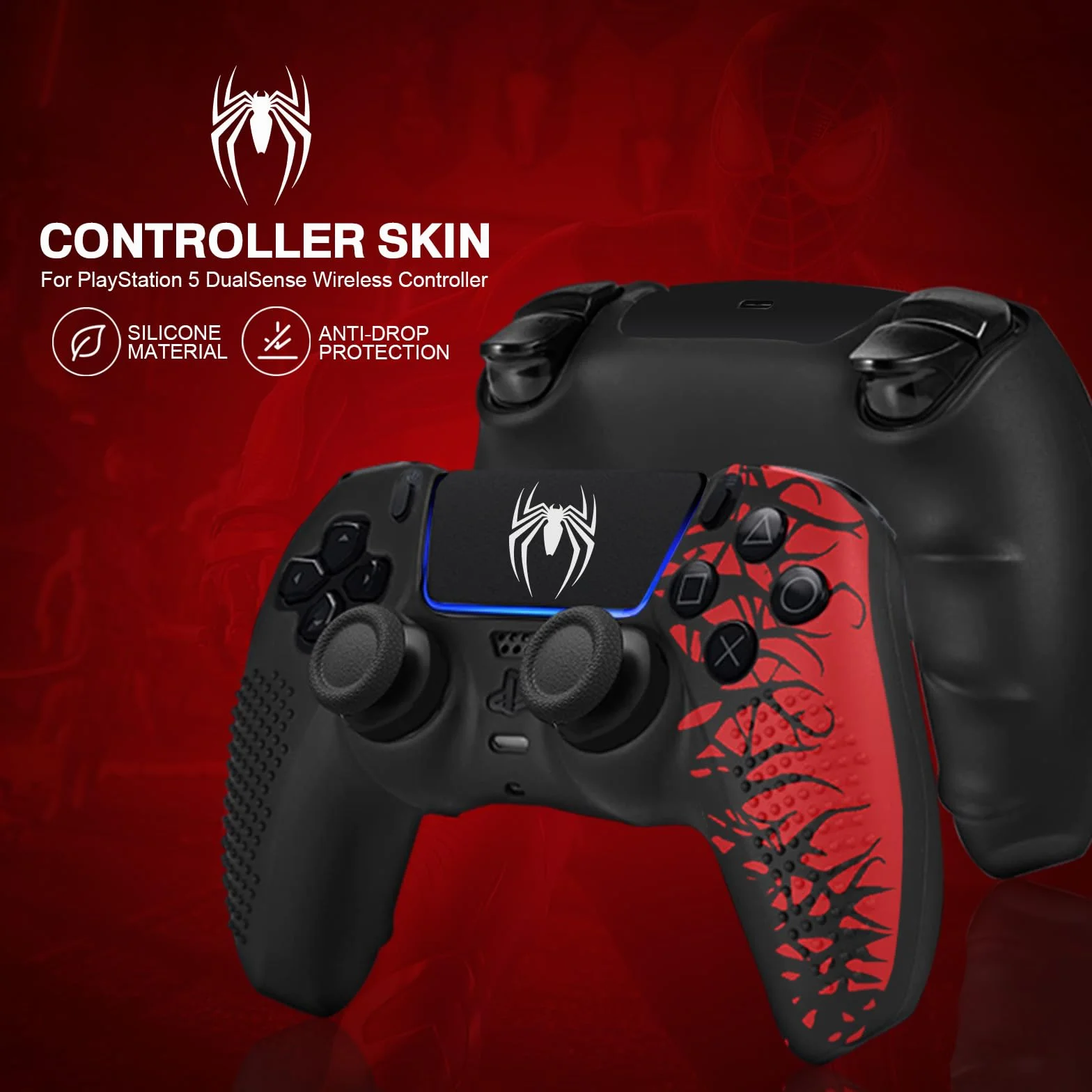 Antypoślizgowa silikonowa osłona do kontrolera PS5, akcesoria do kontrolera PS5, miękka osłona ochronna do kontrolera Playstation 5 z naklejkami na panel dotykowy