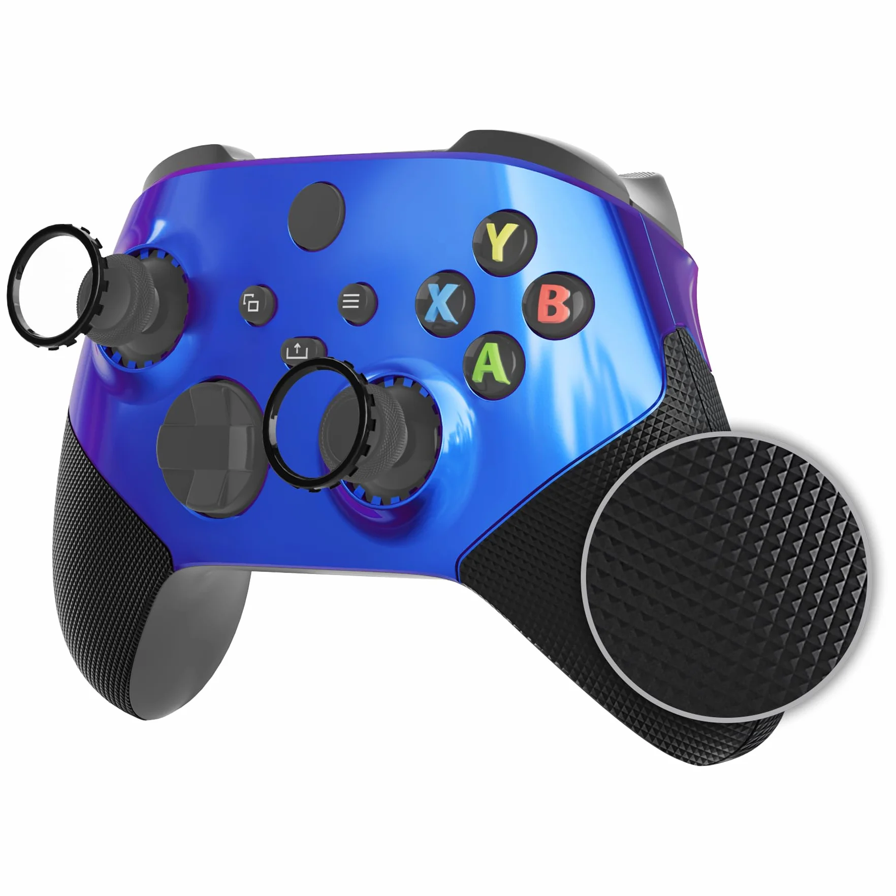eXtremeRate Kameleon Fioletowy Niebieski ASR Wersja Wydajność Gumowane Szyny Boczne Przednia Obudowa dla Xbox Series X/S Controller z Pierścieniami Akcentującymi