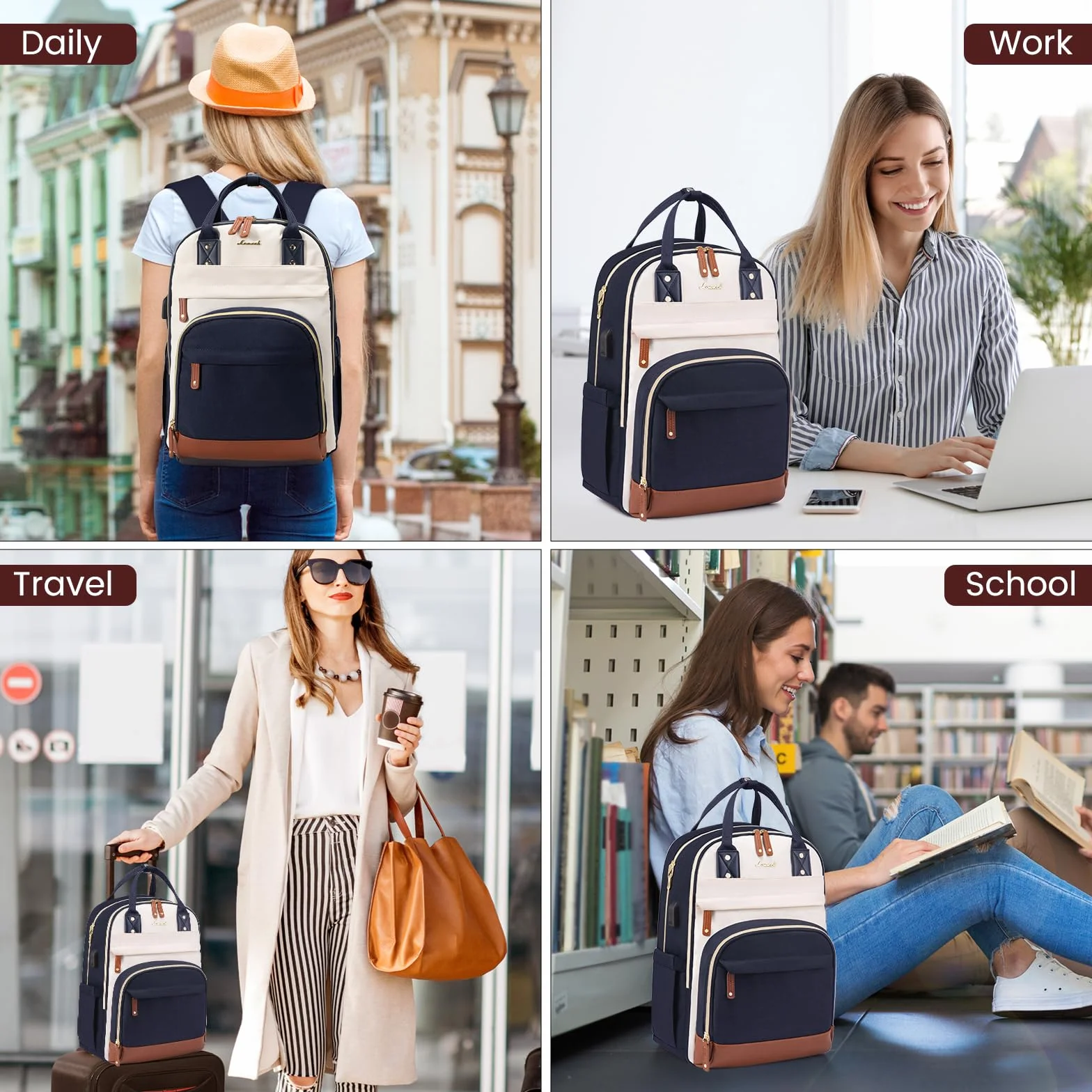 LOVEVOOK Plecak damski na laptopa 15,6", plecak szkolny, dla dziewcząt, nastolatków, wodoszczelny, dla chłopców, antykradzieżowy, do szkoły, na podróż, do pracy, lekki