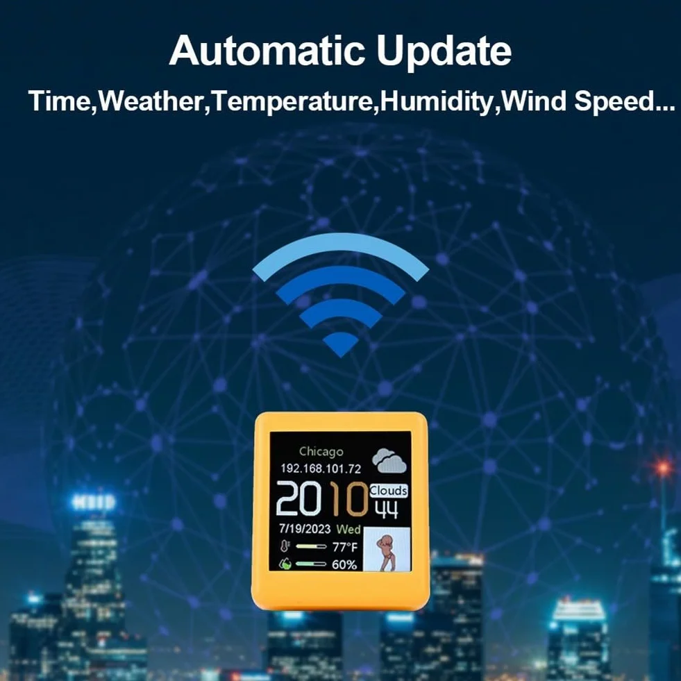 Do Smart Weather Station Mini TV z łącznością Wi-Fi do wyświetlania animacji i funkcją elektronicznego albumu fotograficznego (czarny)