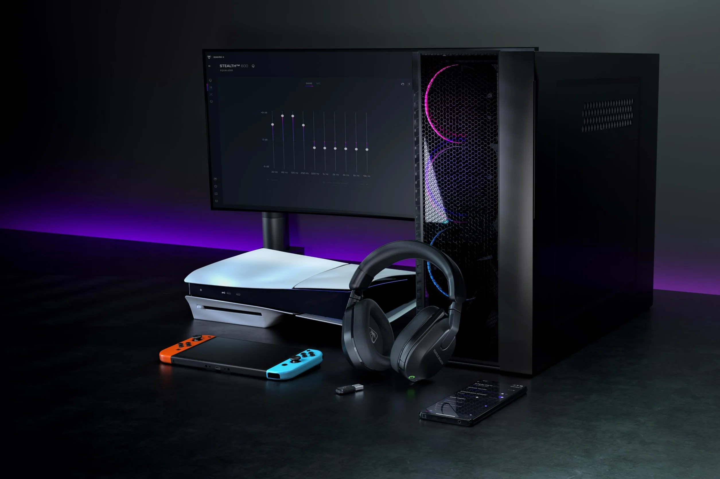 Turtle Beach Stealth 600 Czarny PlayStation Bezprzewodowe Słuchawki Gamingowe w/ 80hr Bateria, Przetworniki 50mm & Bluetooth na PS5, PS4, Nintendo Switch, PC and Mobile