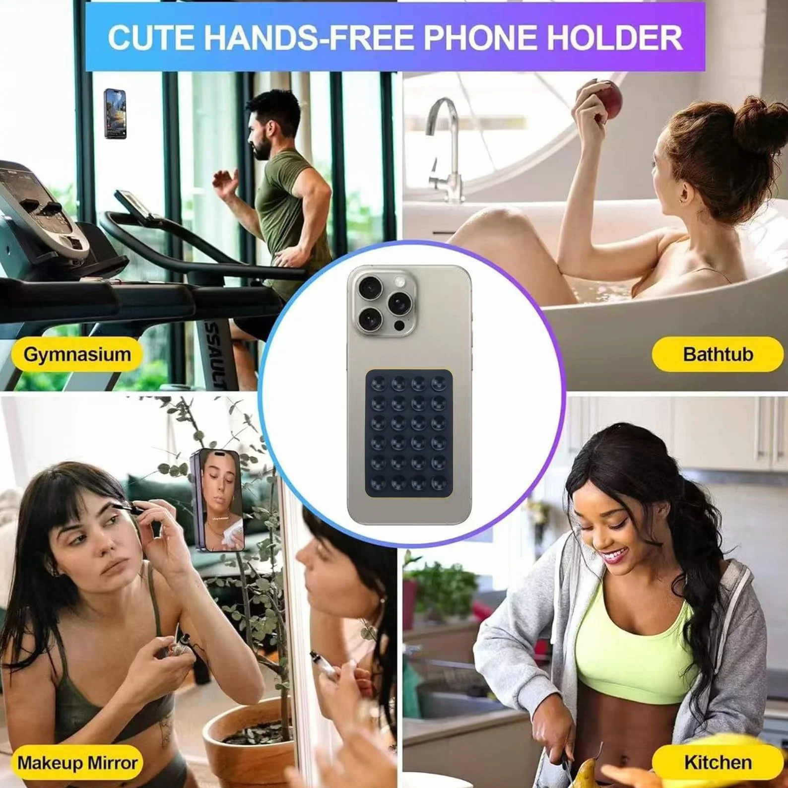 2 silikonowe etui na telefon komórkowy z przyssawkami, samoprzylepny uchwyt na telefon komórkowy, tylna strona przyssawki, silikonowy uchwyt na telefon komórkowy, przyssawka (czarny i biały)