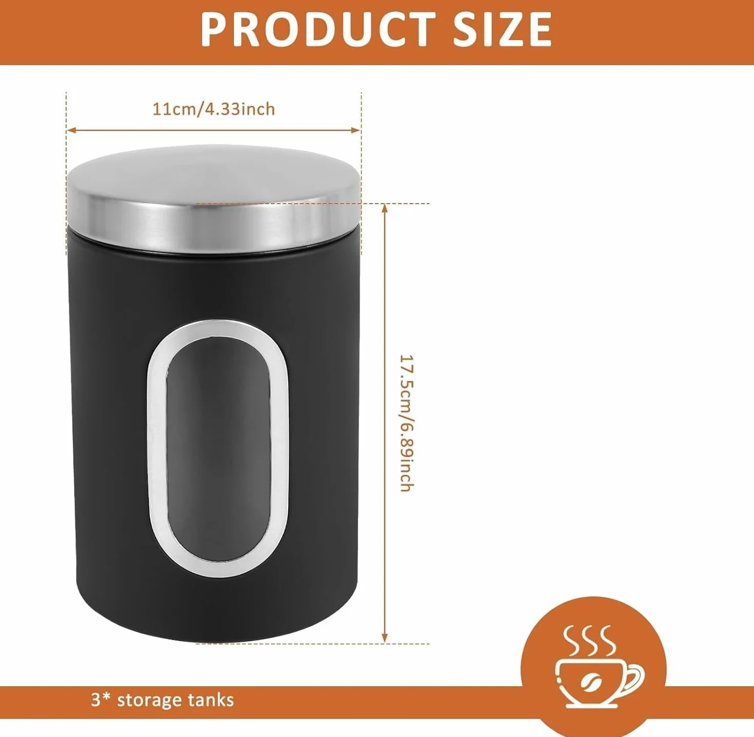 Sugar Shaker,Sugar Container,Sugar Dispenser,Coffee Tea Sugar Container Set,Airtight Coffee Canister Stainless Steel Food Storage Canisters with See Window Practical Canister Set