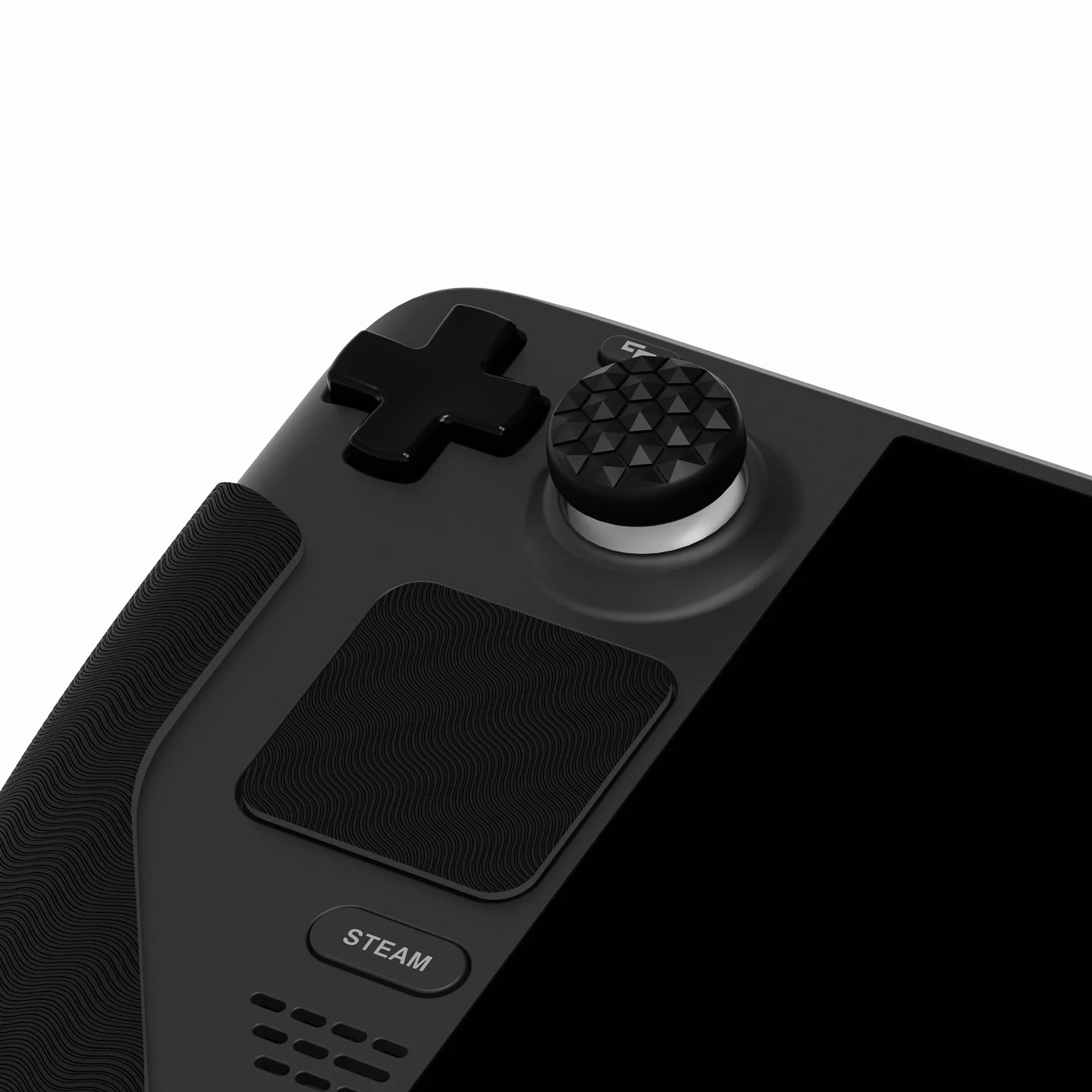 PlayVital Miękkie Gumowe Podkładki Pod Rękojeści do Steam Deck LCD,Naklejki Ochronne Gładziki Skin Grip Enhancement Back Button do Steam Deck OLED z Nakładkami Kciuki-Czarny(Fala Wodna Textured)