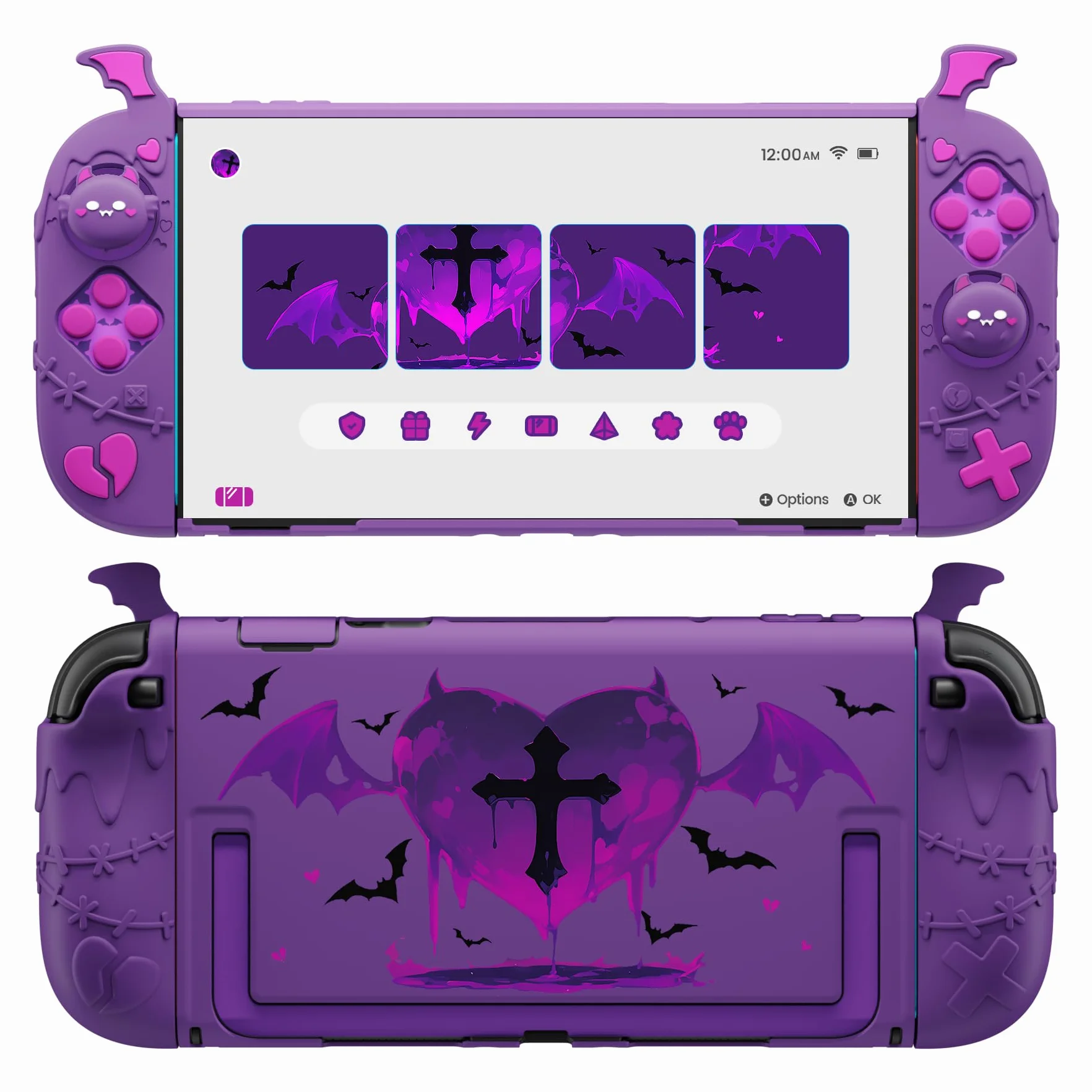 PlayVital Etui Ochronne do Switch 2 z Silikonowe Grip Joycon,Twarda Tylna Obudowa PC kompatybilna z Dockiem,Nakładki na Joysticki i Naklejki,Akcesoria do Switch 2-Fioletowy,Seria Gothic Imp