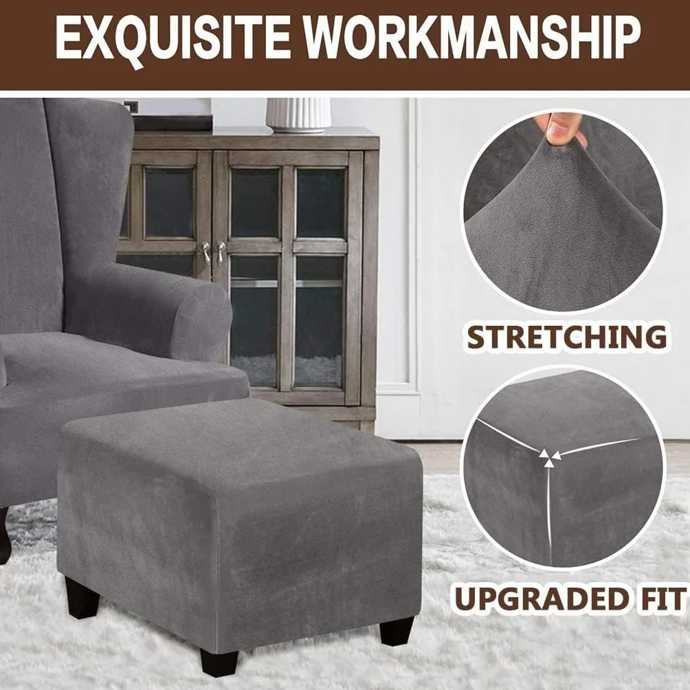 Square Ottoman Slipcover Velvet Stretch Cover 70x70 cm Gray