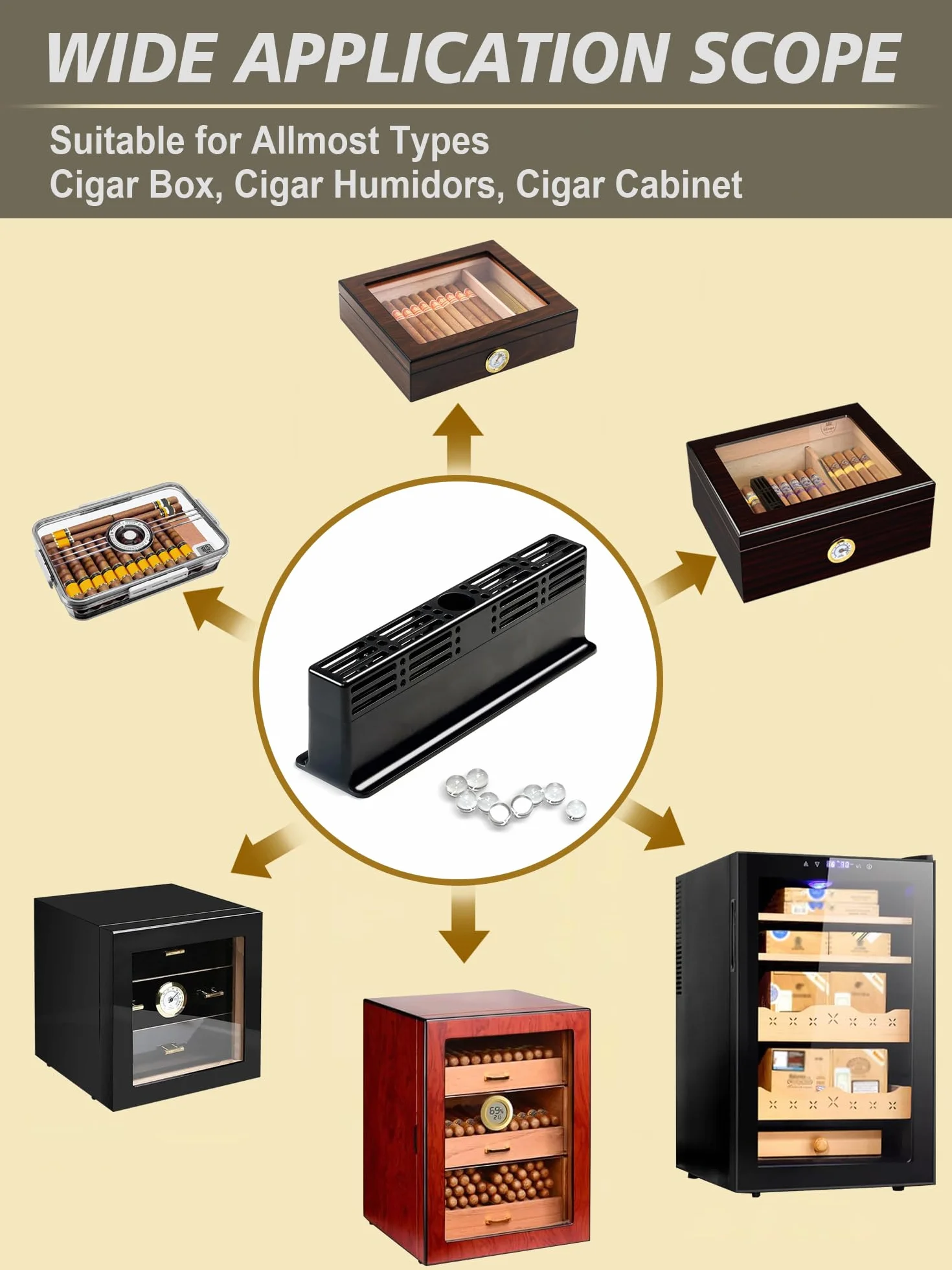 Humidor Nawilżacz Do Cygar 3-drożny System Nawilżania 70% Wilgotności Względnej 1-100 Cygar
