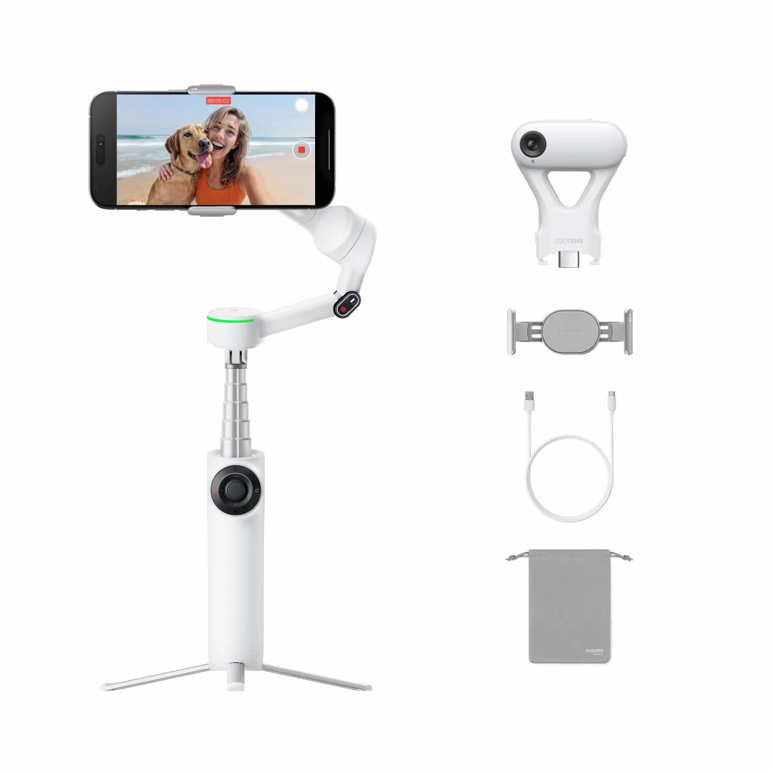 Insta360 Flow 2 Pro AI Tracker-Bundle biały – pierwszy gimbal do smartfona z AI z Apple DockKit, inteligentne śledzenie panoramowania o 360°, swobodne nachylenie, zintegrowany statyw/kijek do selfie