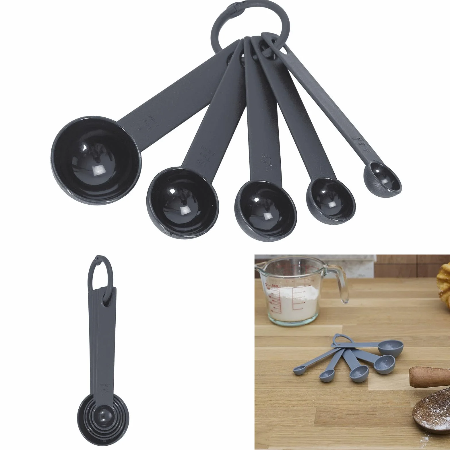LILY COOK, KP0064, Zestaw 5 czarnych łyżek miarowych, precyzyjnych i ergonomicznych, idealne do płynów i substancji stałych, praktyczne przechowywanie, nowoczesny design, rozmiar, kolor czarny