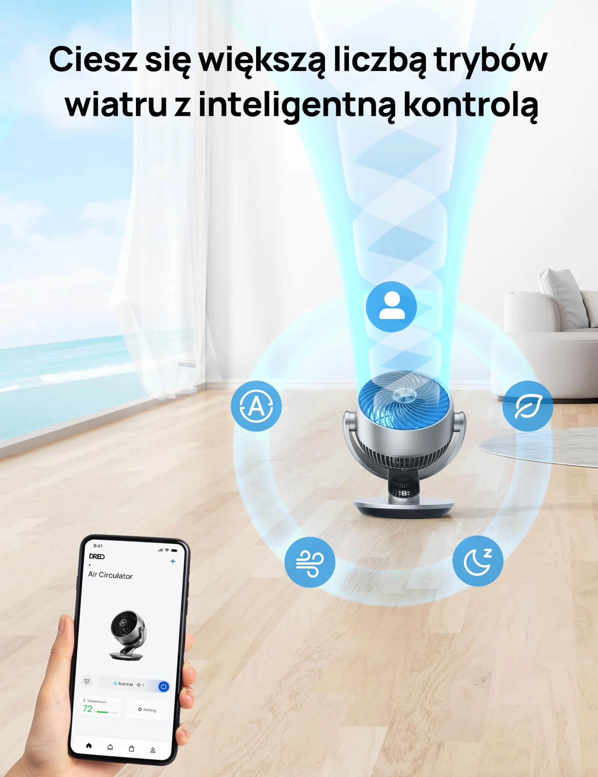 Dreo 28dB inteligentne wentylatory stołowe do sypialni, wentylatory oscylacyjne 120°+90° z pilotem zdalnego sterowania/głosu/Wifi/Alexa, średnica 18 cm, 4 prędkości, 5 trybów,srebrny