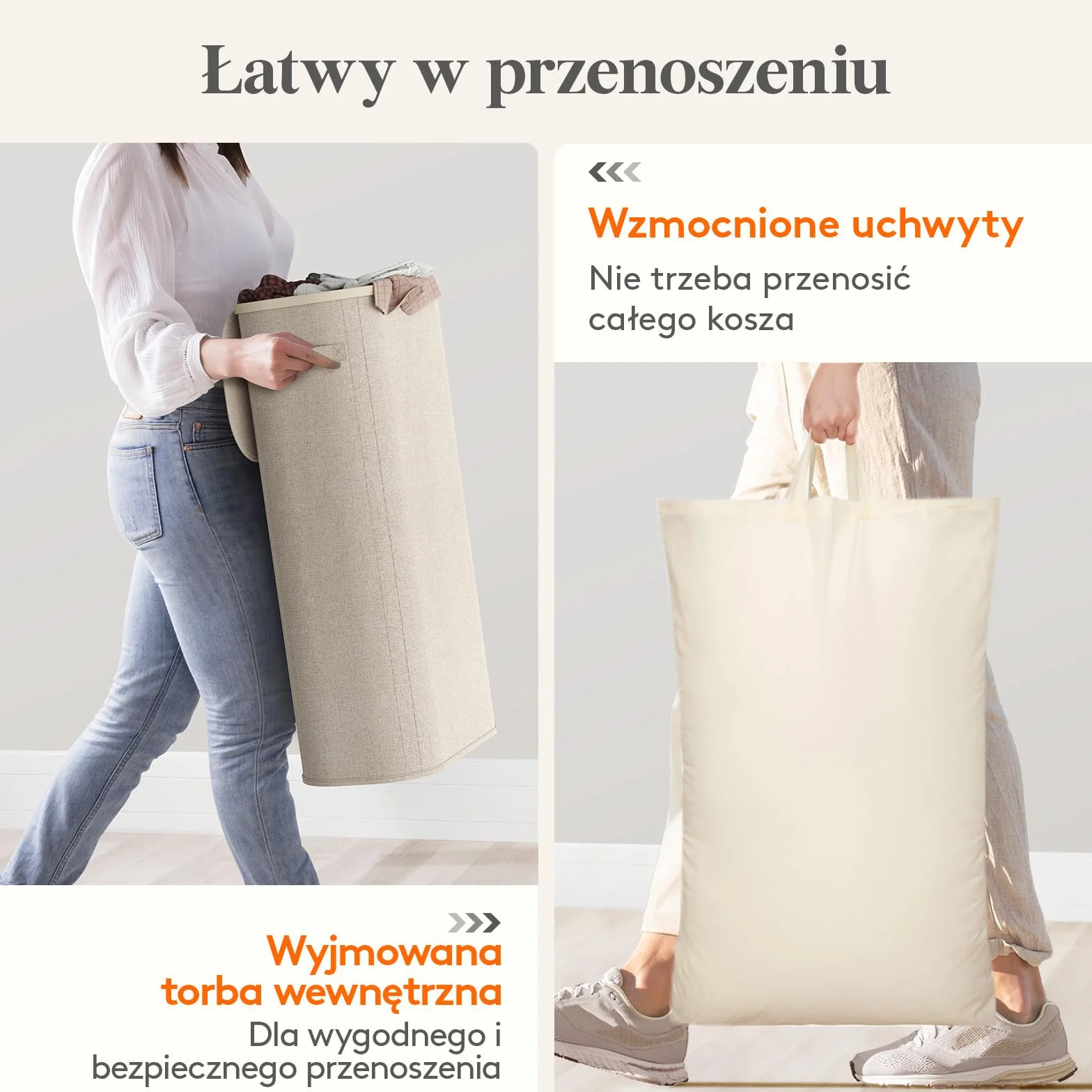 Lifewit Kosz na Pranie z Pokrywą, Wąski Kosze na Pranie z Plastikowymi Uchwytami i Wyjmowaną Torbą, Składany Wysoki Kosz do Pralni, Sypialni, Łazienki i Akademika, 75 L, Beżowy