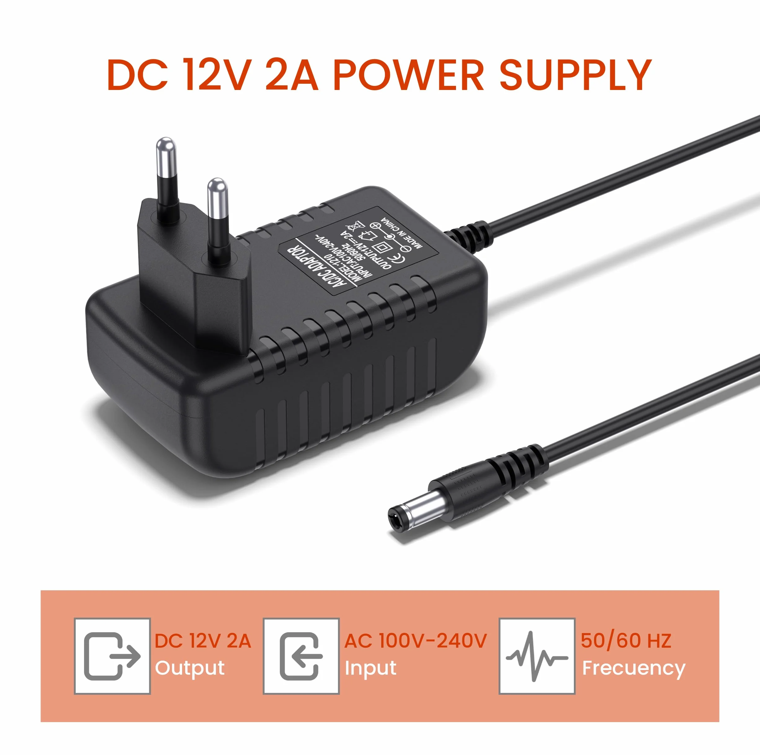 Uniwersalny zasilacz 12 V, 2 A, 24 W, do głośników, taśm LED, routerów, kamer CCTV i urządzeń elektronicznych, zasilacz 12 V, 2 A, wysokiej jakości transformator AC DC (12/2A)