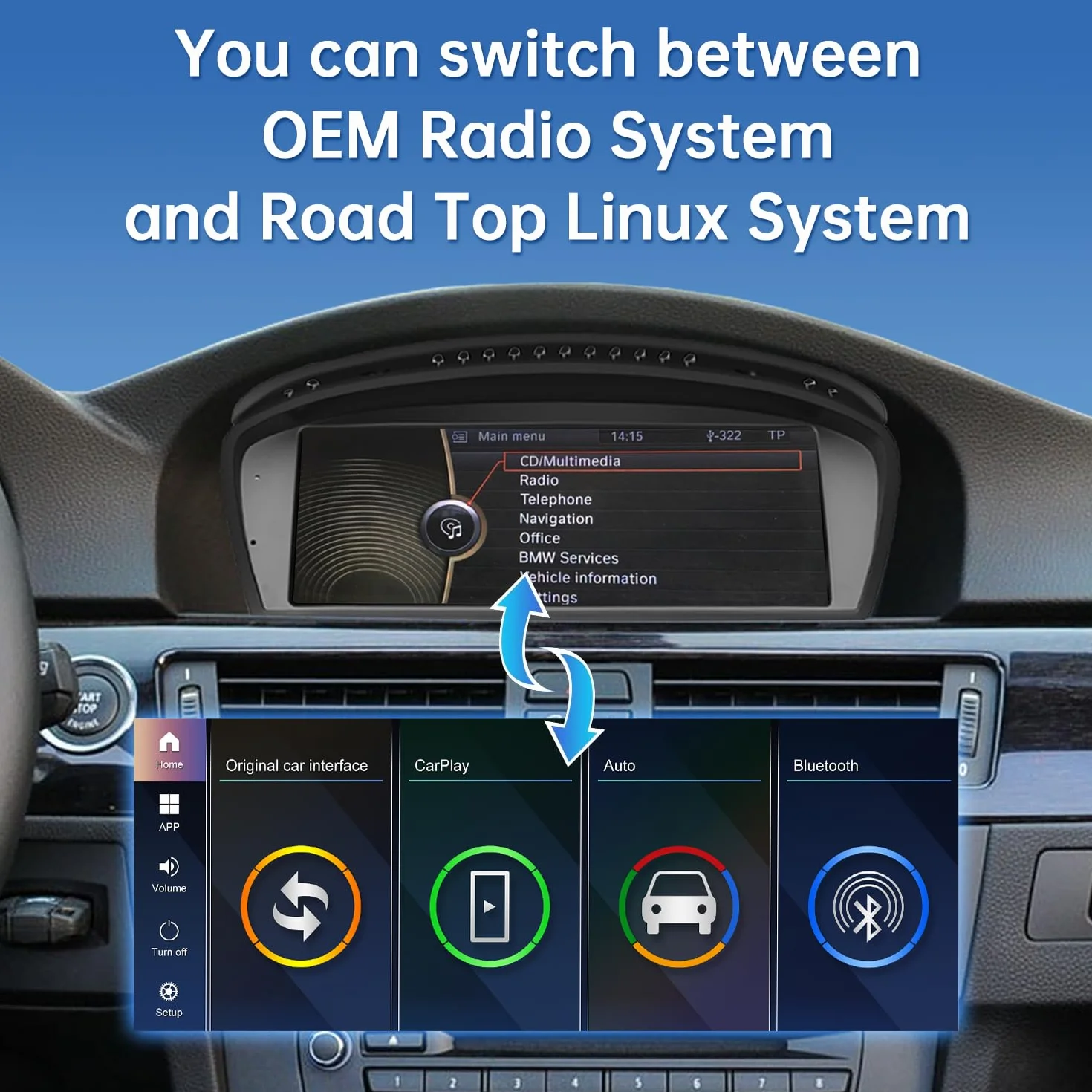 Road Top Ekran CarPlay, 8.9 calowe radio samochodowe stereo dla BMW 3er 5er E90/E91/E92/E93/E60/E61 2008-2013 Jaar met CIC Systeem, radio samochodowe z wąską ramką dla CarPlay/Android Auto/MirrorLink