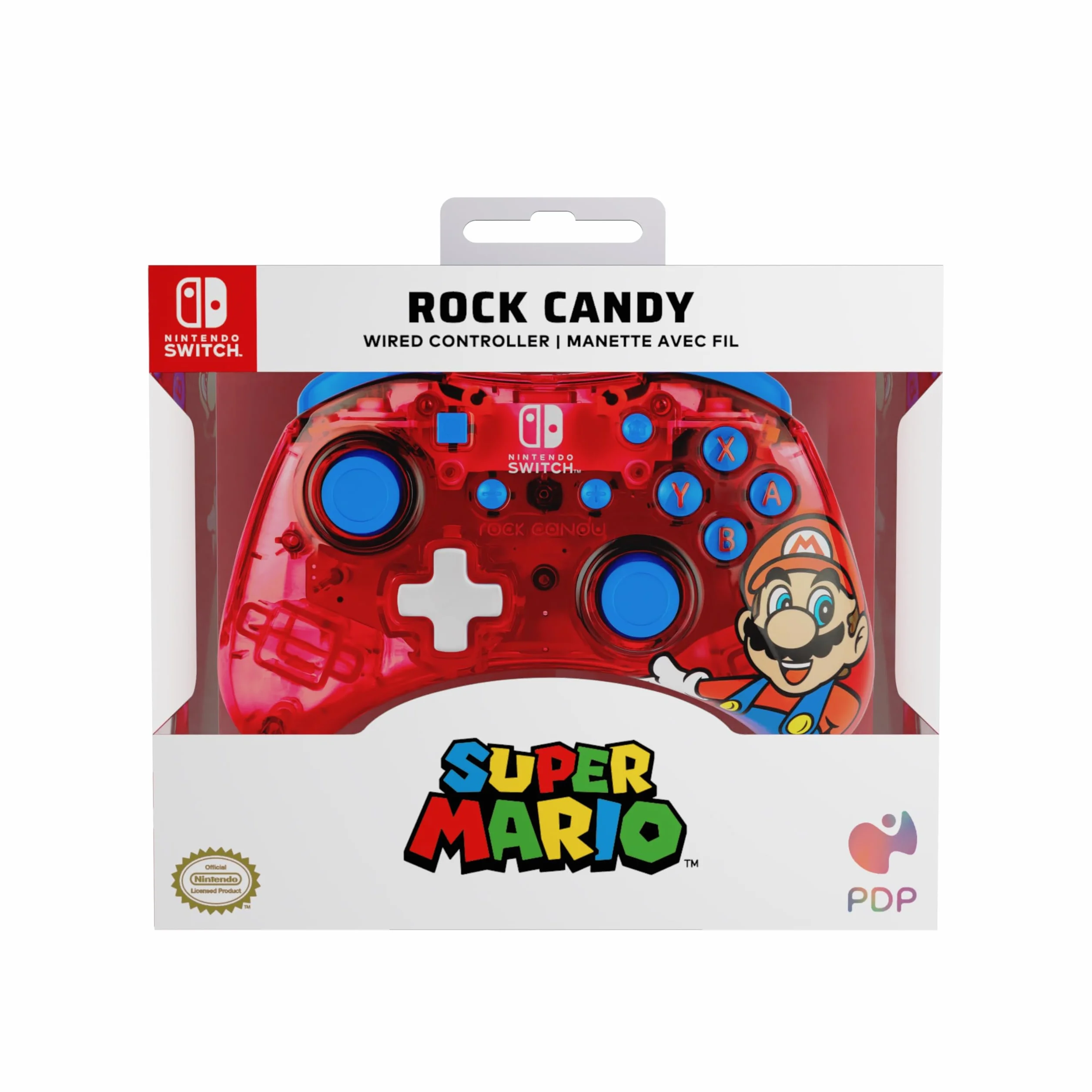 PDP Rock Candy przewodowy Gaming Switch Pro kontroler - Mario - Czerwony - Official License Nintendo - OLED/Lite Compatible, Compact, Durable Travel kontroler