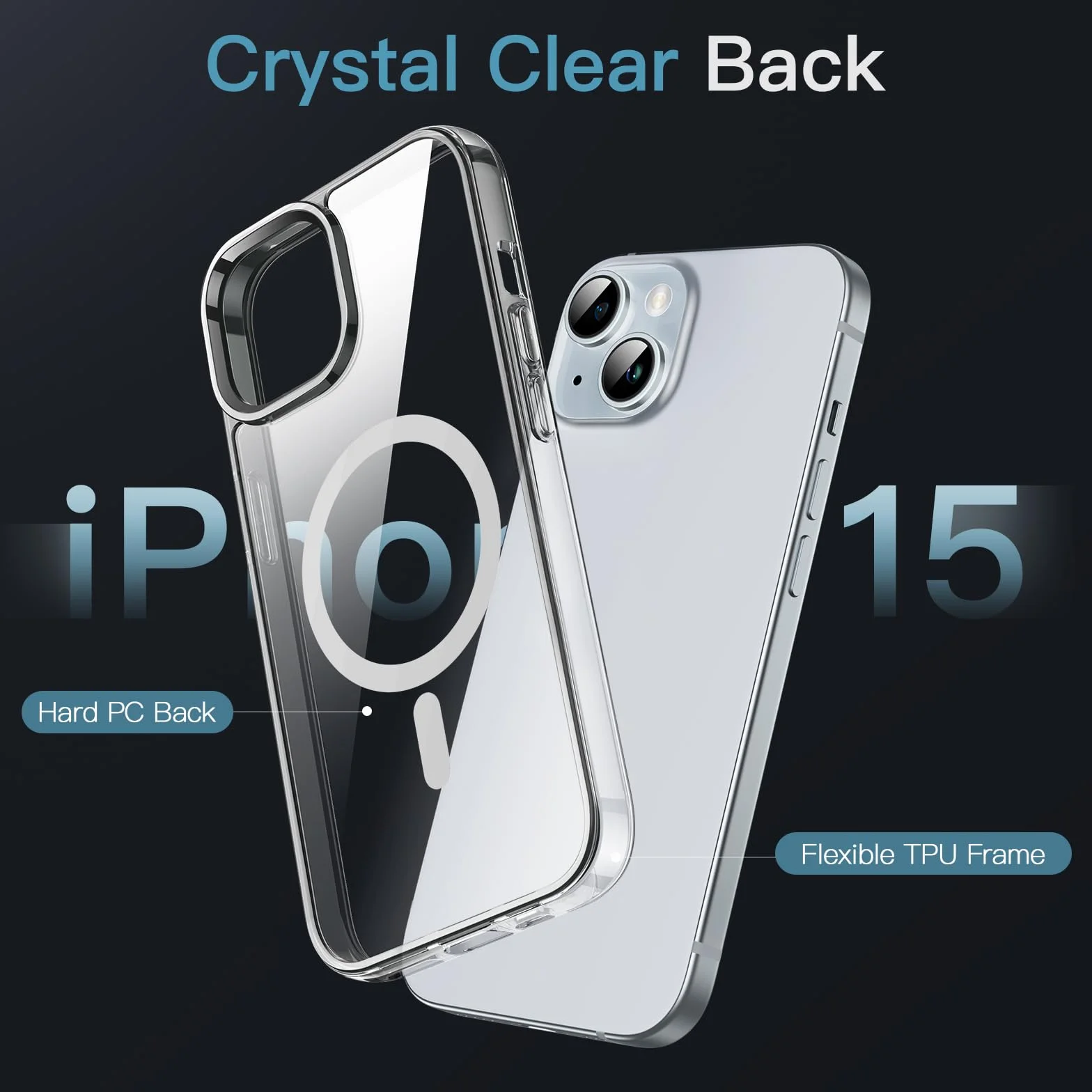 JETech Magnetyczna Etui dla iPhone 15 6,1 Cala Kompatybilny z MagSafe Bezprzewodowy Ładowanie, Odporny Wstrząsy Phone Bumper Case, Przezroczysty Tył, Odporny na Zarysowania (Przezroczyste)