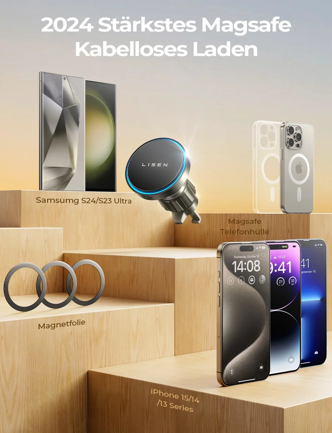 LISEN Magsafe uchwyt na ładowarkę samochodową bez ładowarki samochodowej Magsafe samochodowy telefon magnetyczna ładowarka bezprzewodowa 15 W dla iPhone 15 14 13 Pro Max Plus