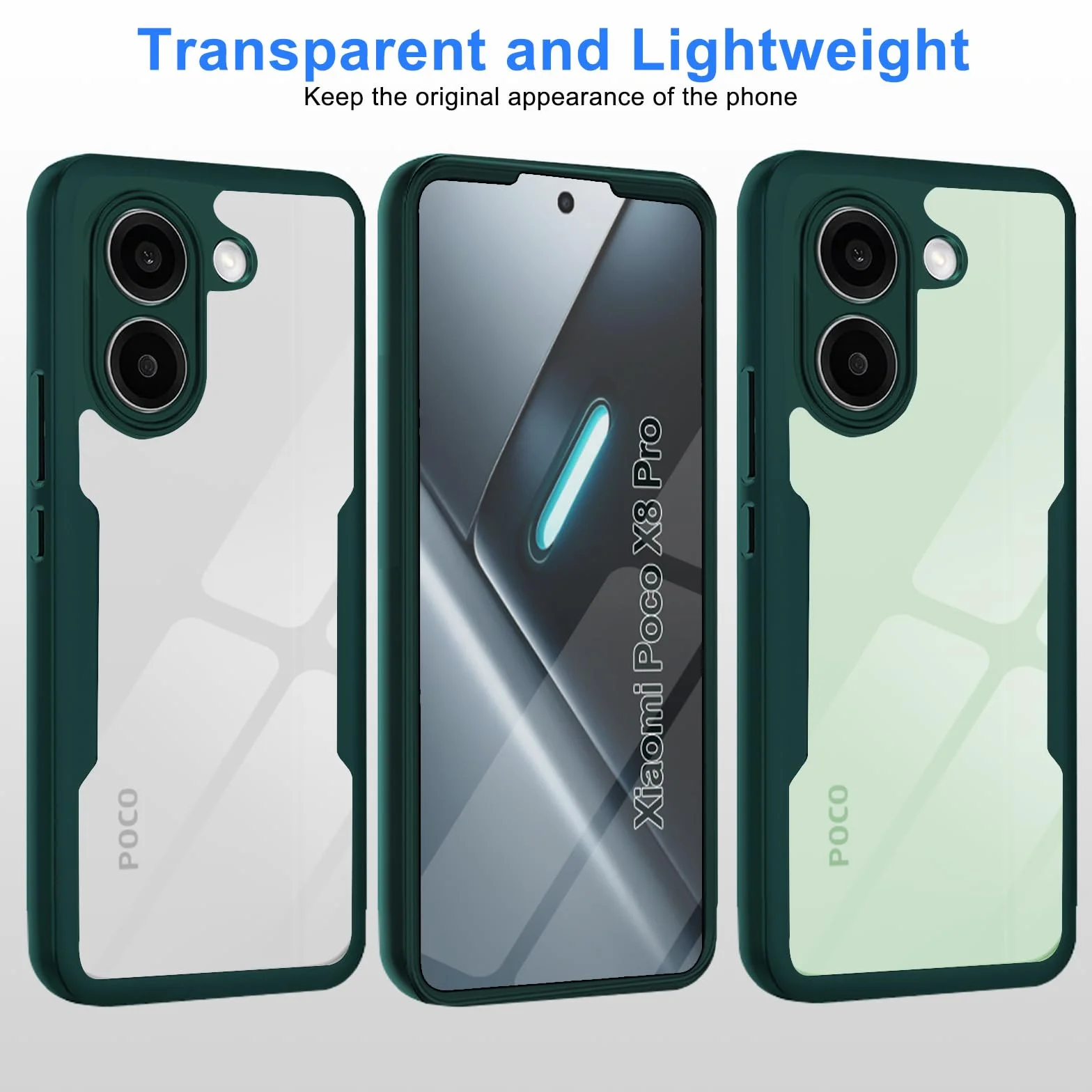 Etui do Xiaomi Poco x8 Pro, przezroczyste, 360 stopni, etui ochronne z wbudowaną ochroną wyświetlacza, odporne na uderzenia, ultracienkie silikonowe, zielone