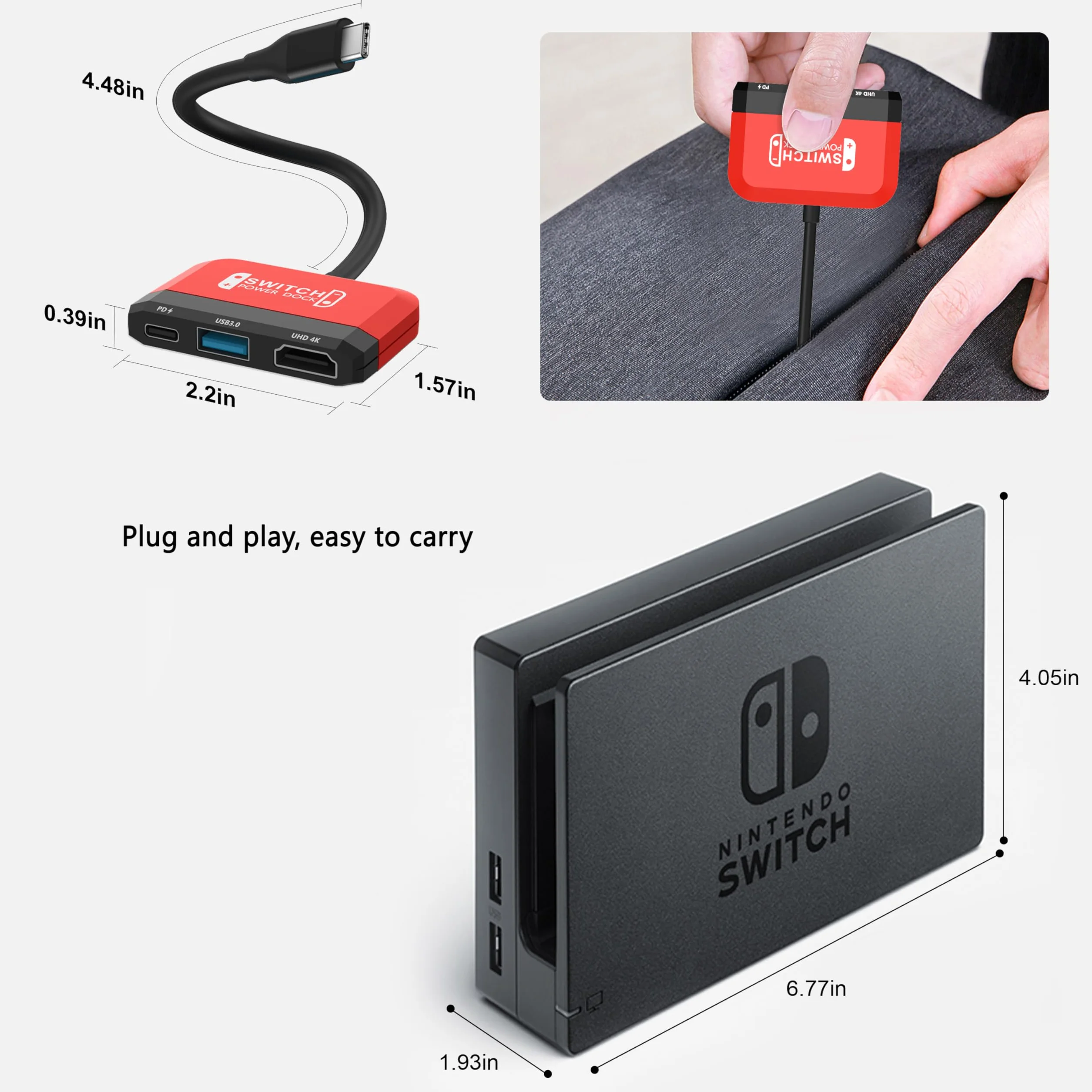 RREAKA Switch Dock for Nintendo Switch OLED, 3 in 1 TV Adapter with 4K HDMI, USB 3.0, 100W Type C Charging