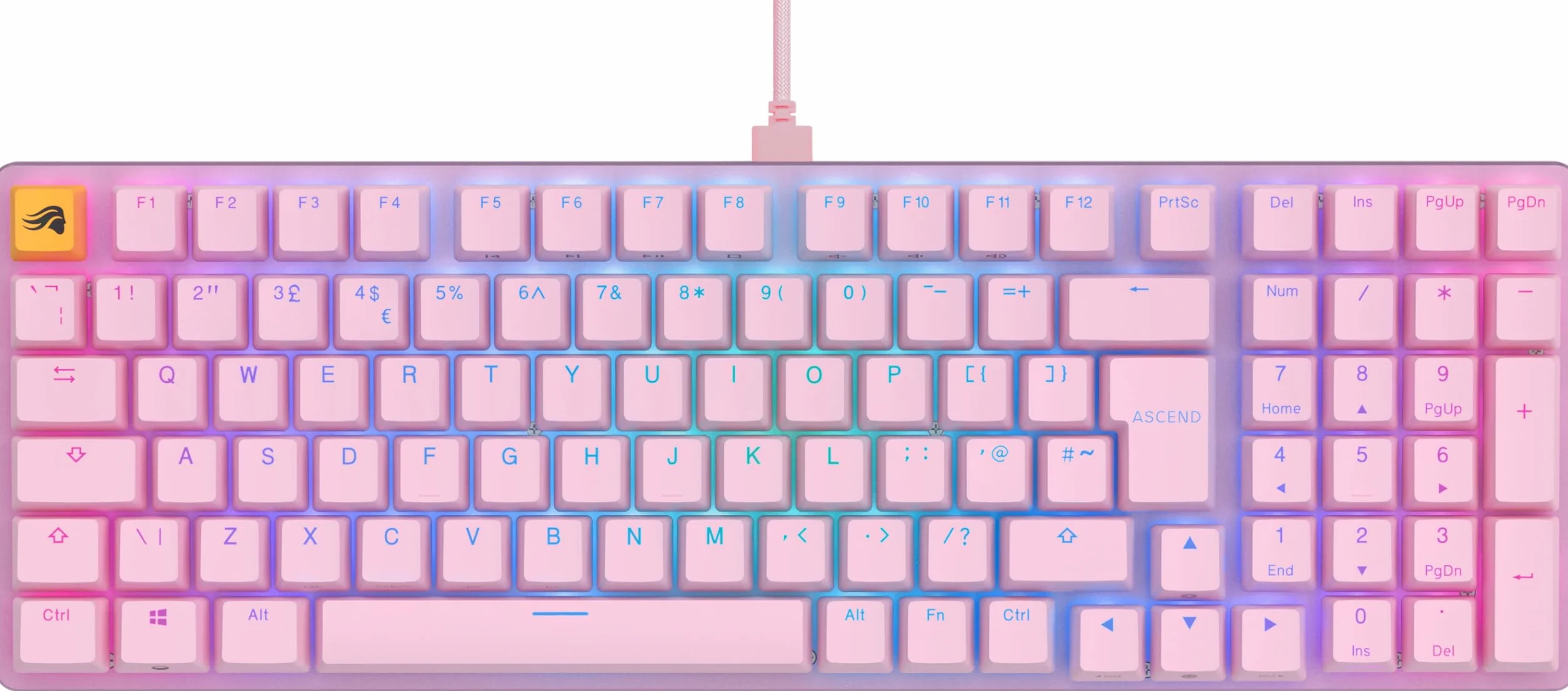 GLORIOUS Gaming GMMK 2 Full Size (96%) – klawiatura mechaniczna, obudowa aluminiowa, konfigurowalna, klawisze doubleshot, przełączniki GLORIOUS Fox, RGB, NKRO, angielski układ QWERTY - Różowy