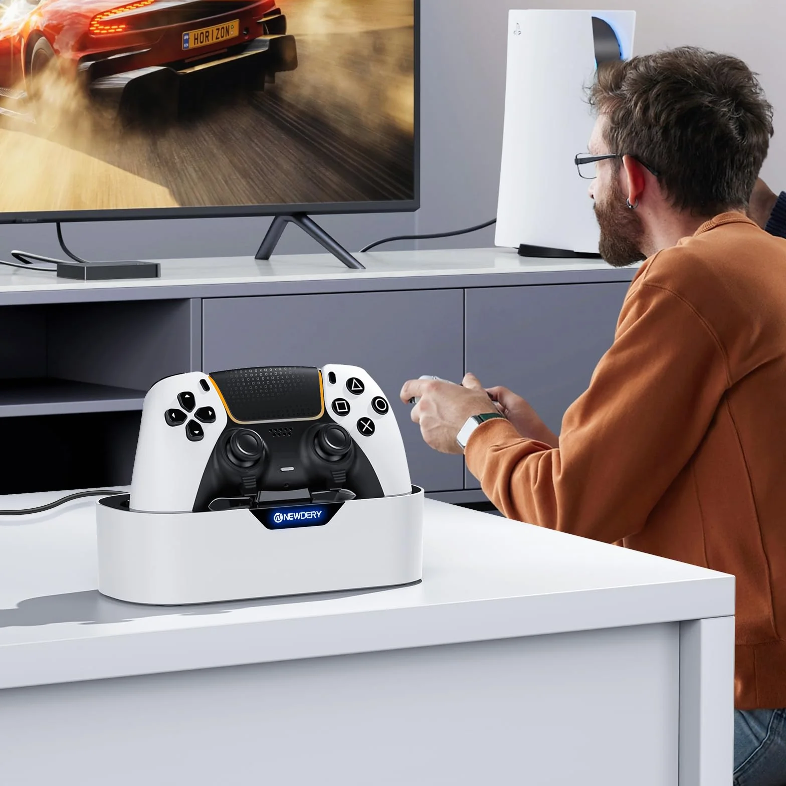 NEWDERY PS5 Controller Charger Station, szybka stacja ładująca do kontrolerów Playstation 5, zamiennik stojaka ładującego do PS5 i PS5 Pro