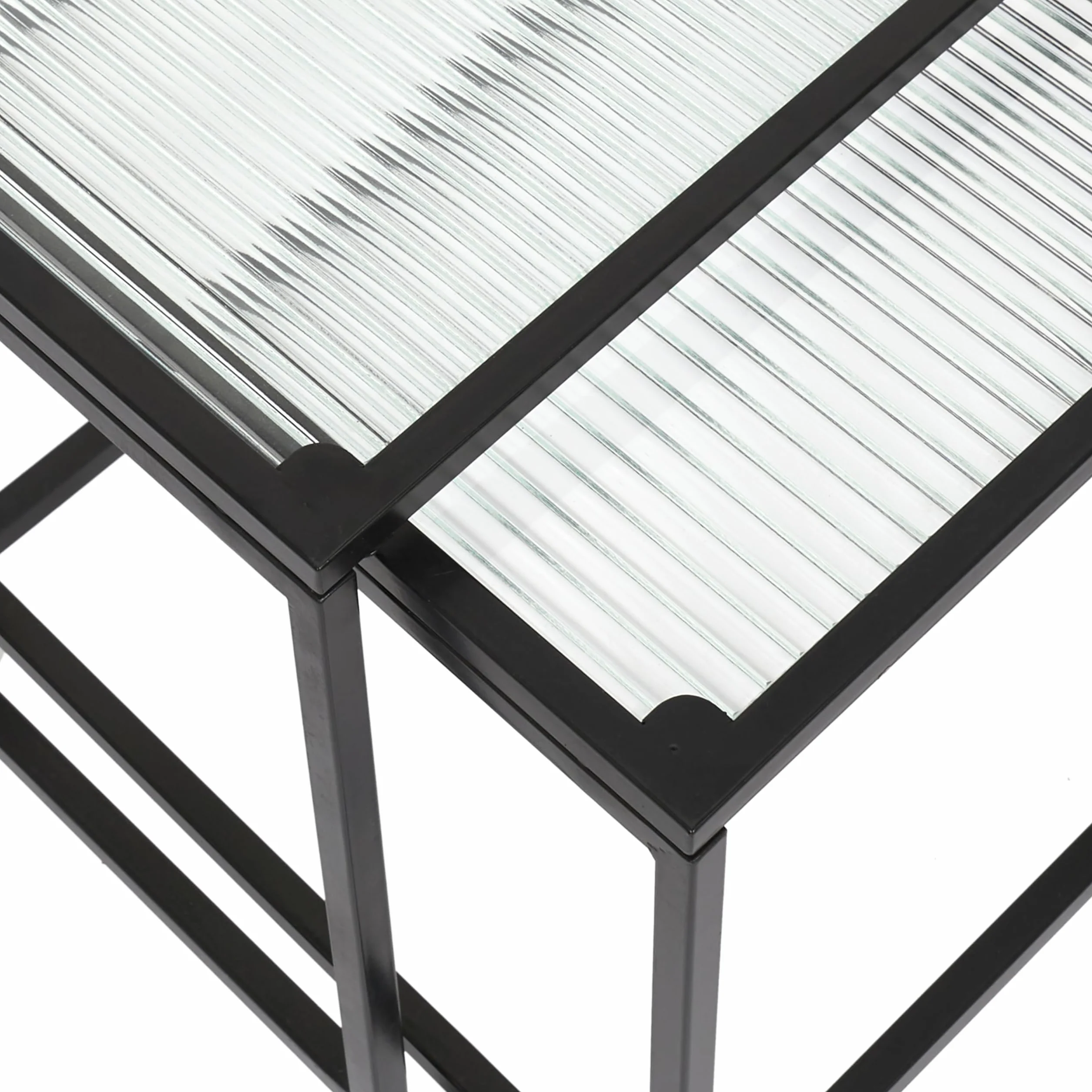 HOME DECO FACTORY HD7195 Stół Gigogne Tekstura X2 Appoint Salon, Metal, Czarny-Szkło, 40x38x40 cm