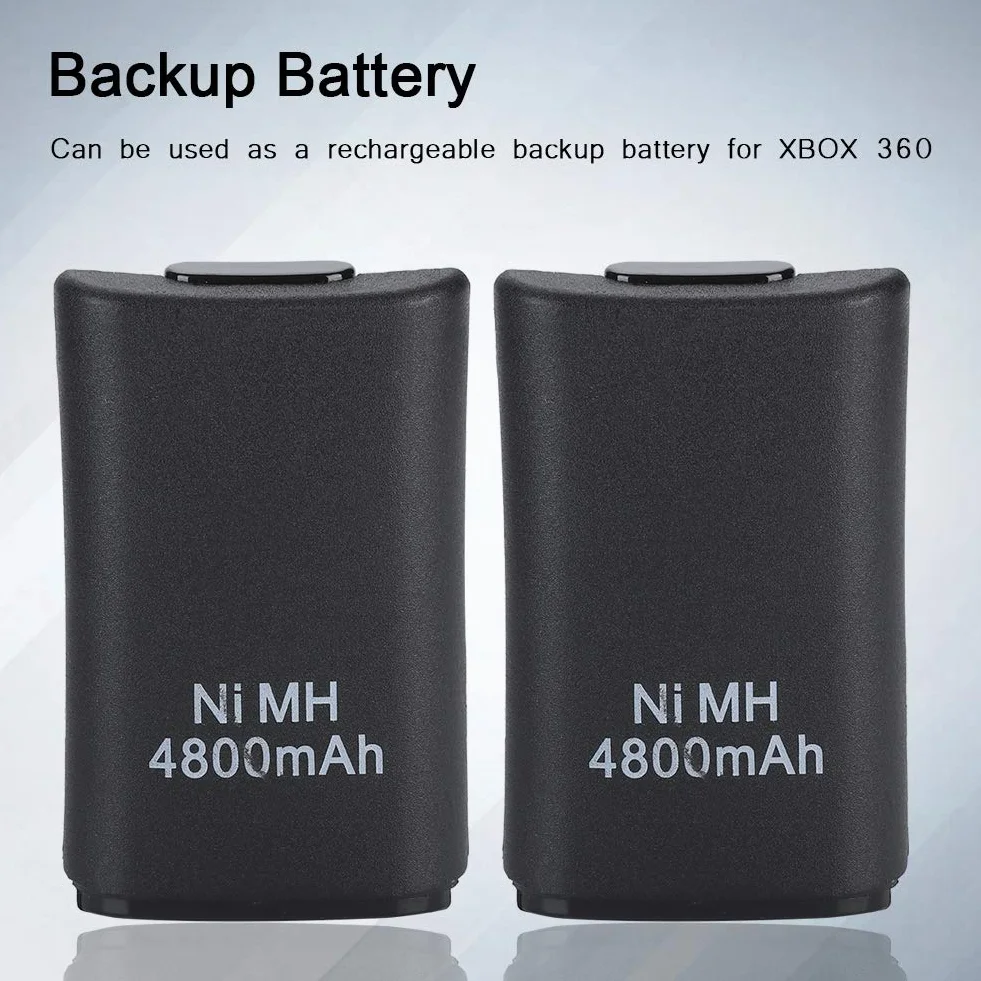 Xbox 360 zestaw akumulatorów do kontrolera, 2 x akumulatory NiMH 4800 mAh ze stacją ładującą, kablem do ładowania USB, 2 obudowy baterii, czarny