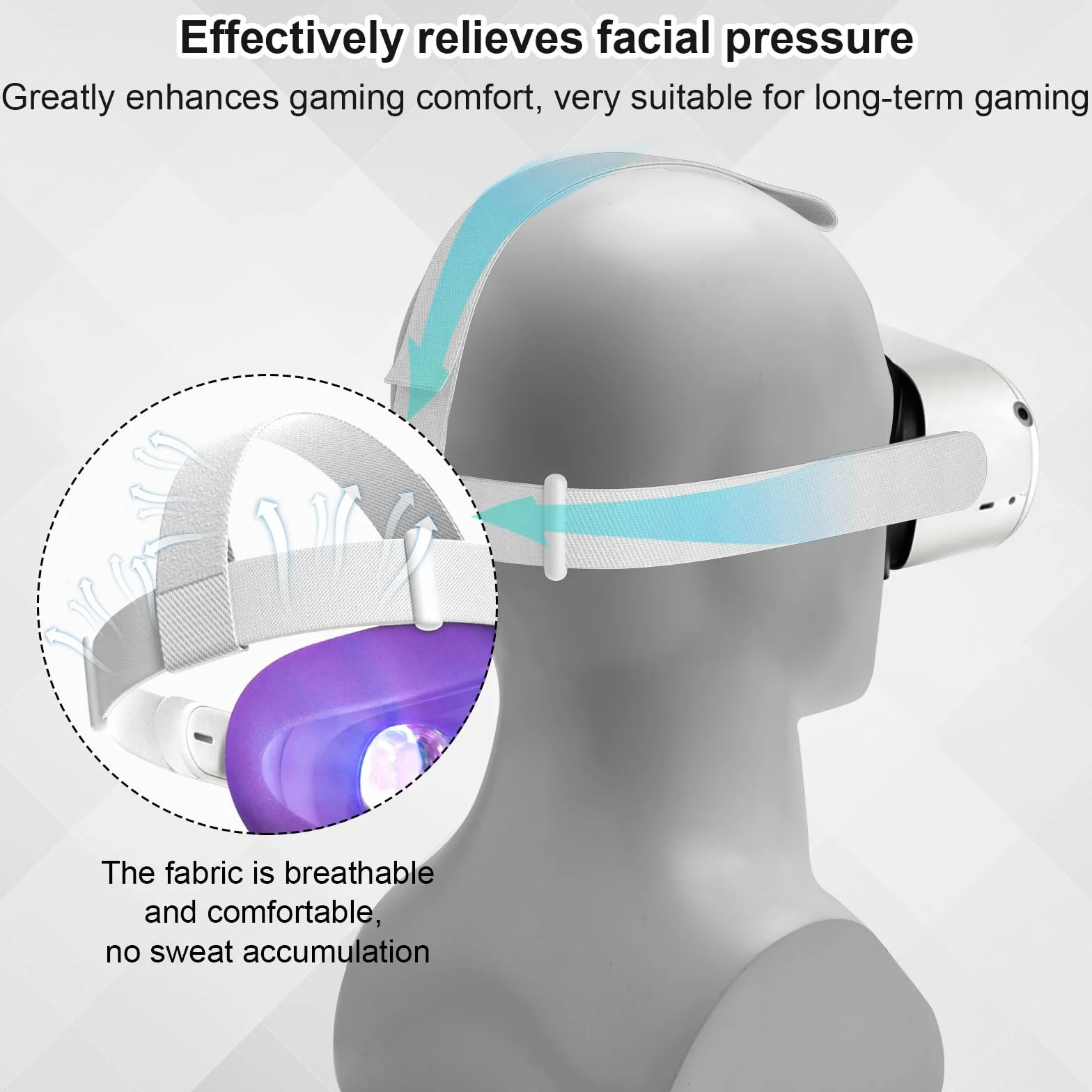 Pasek na Glowe do Oculus Quest 2, Regulowany Zamiennik Opaski na Glowe do Meta Quest 2 z 4 Nakladkami na Kciuki Zapewniajacymi Wiekszy Komfort Wsparcie i Immersje w Grach