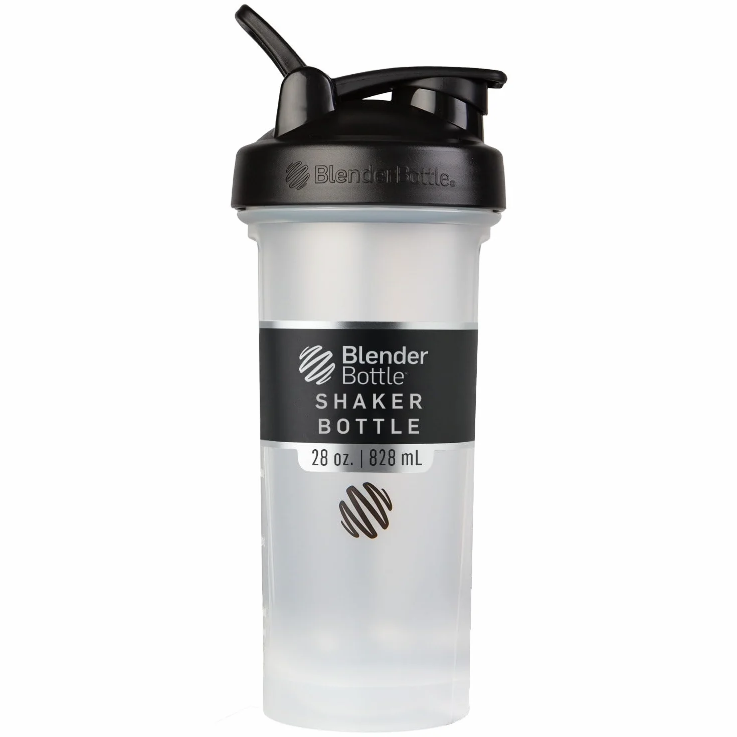BlenderBottle Klasyczna butelka Shaker V2 z kulką ze stali nierdzewnej, idealna do koktajli proteinowych, nadaje się do mycia w zmywarce, 830 ml, przezroczysta/czarna