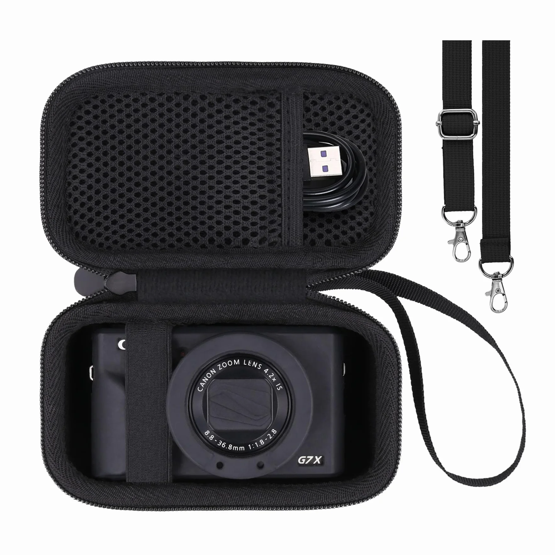Khanka Do Canon PowerShot SX740 HS/G7 X Mark II/Mark III/V1 Aparat cyfrowy twardy futerał podróżny z uchwytem i paskiem na ramię, tylko etui, czarny, 15.4 x 9.3 x 8 cm, Swobodny