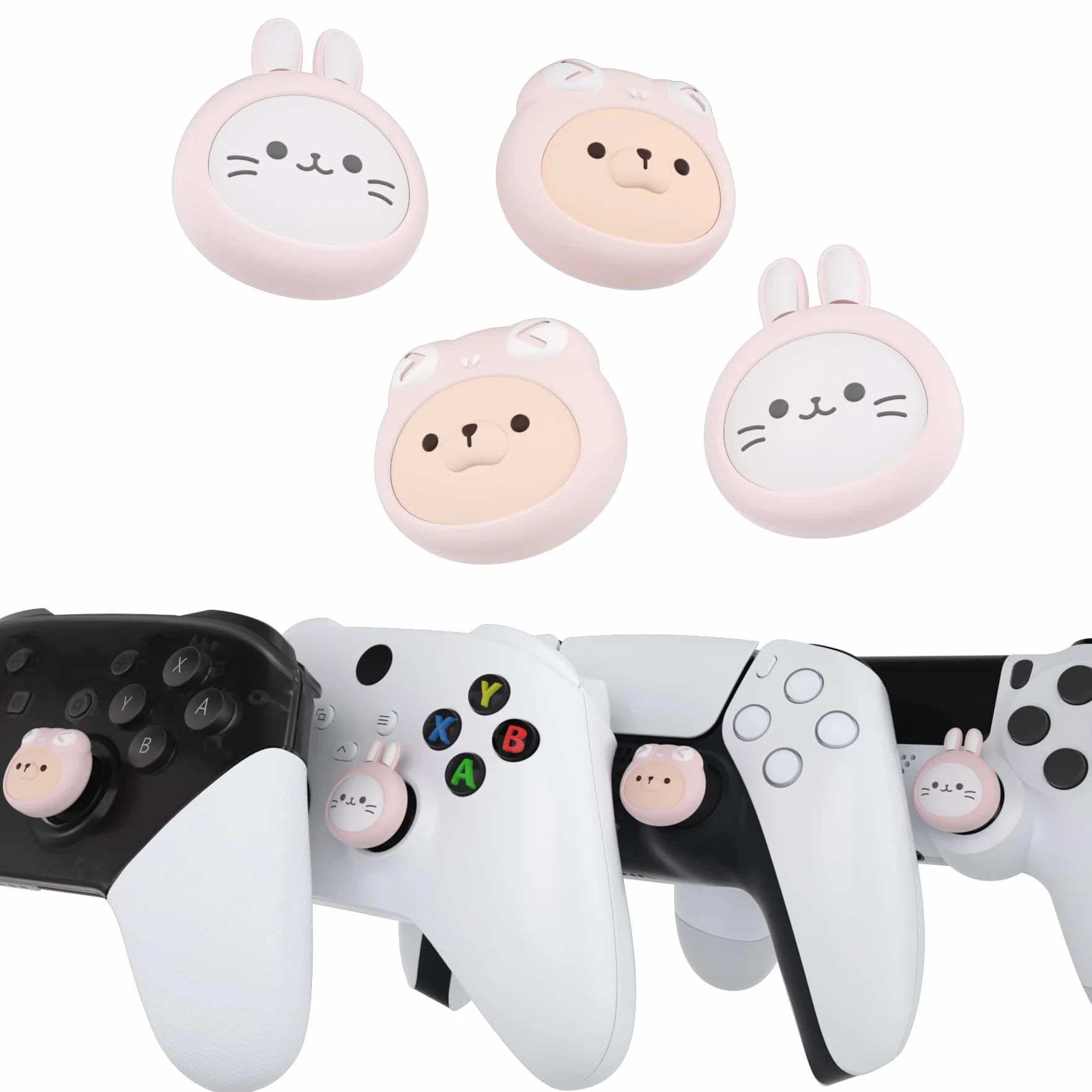 PlayVital 4PCS Thumb Grip Caps do ps5 Controller Nakładki na kciuk do ps4,Analogowa Osłona Sztyftu kompatybilny z Xbox Series X/S,Uchwytami na Kciuki do Switch Pro-Kotek&Szczeniak