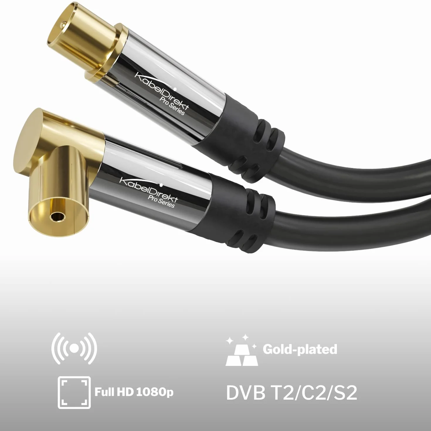 KabelDirekt – Kabel Antenowy 4K, koncentryczny – 90° kątowy/prosty – 1 m – Kabel TV cyfrowy/analogowy – Dostępny w 0,5-20 m (Kątowe gniazdo/prosty wtyk, do DVB-C/DVB-T/DVB-S, czarny)