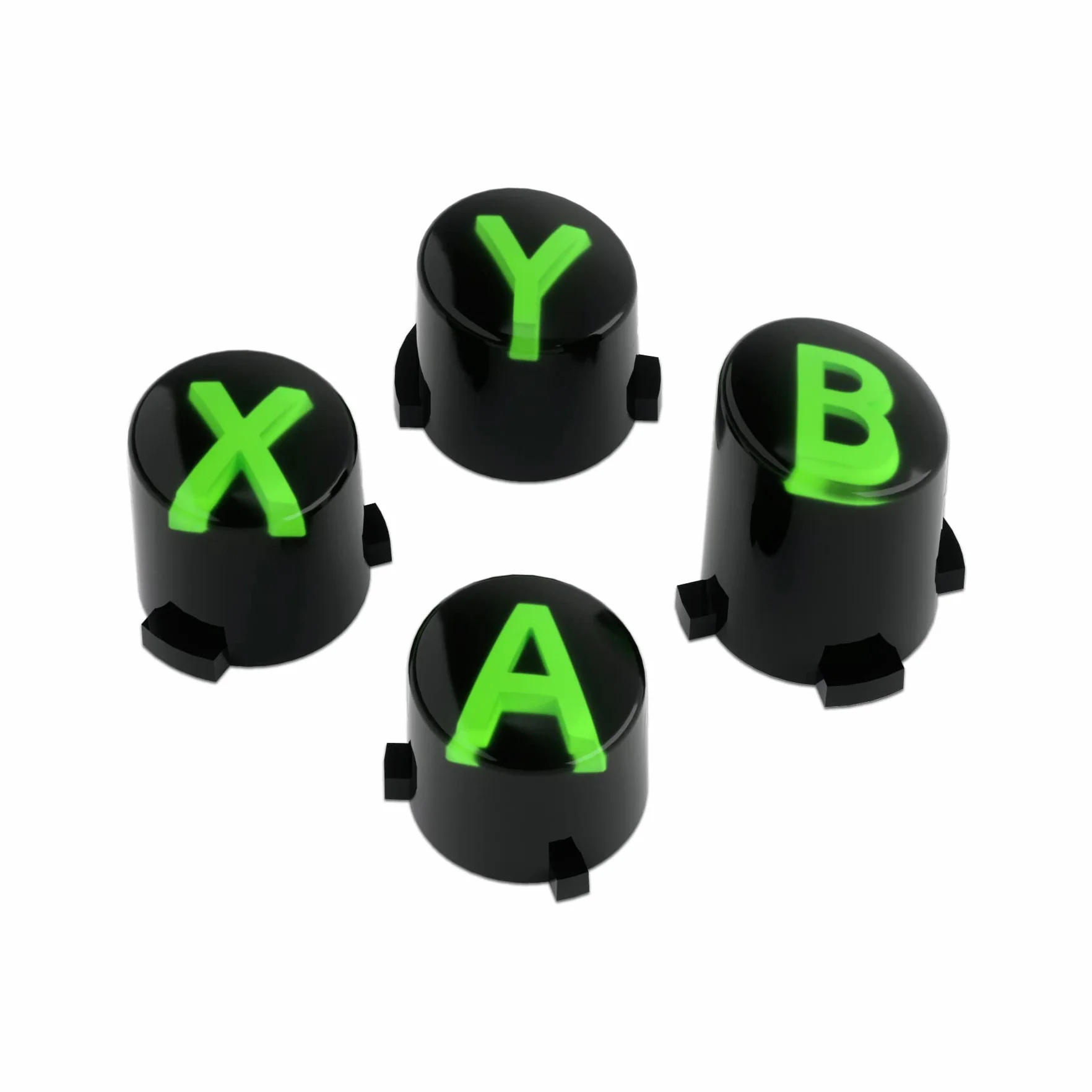 eXtremeRate Wymiana Custom ABXY Action Buttons dla Xbox Series X & S Controller, Three-Tone Czarny & Przezroczysty z Zielony Klasycznymi Symbolami Klawisze A B X Y dla Xbox One S/X, Elite V1/V2 Controller